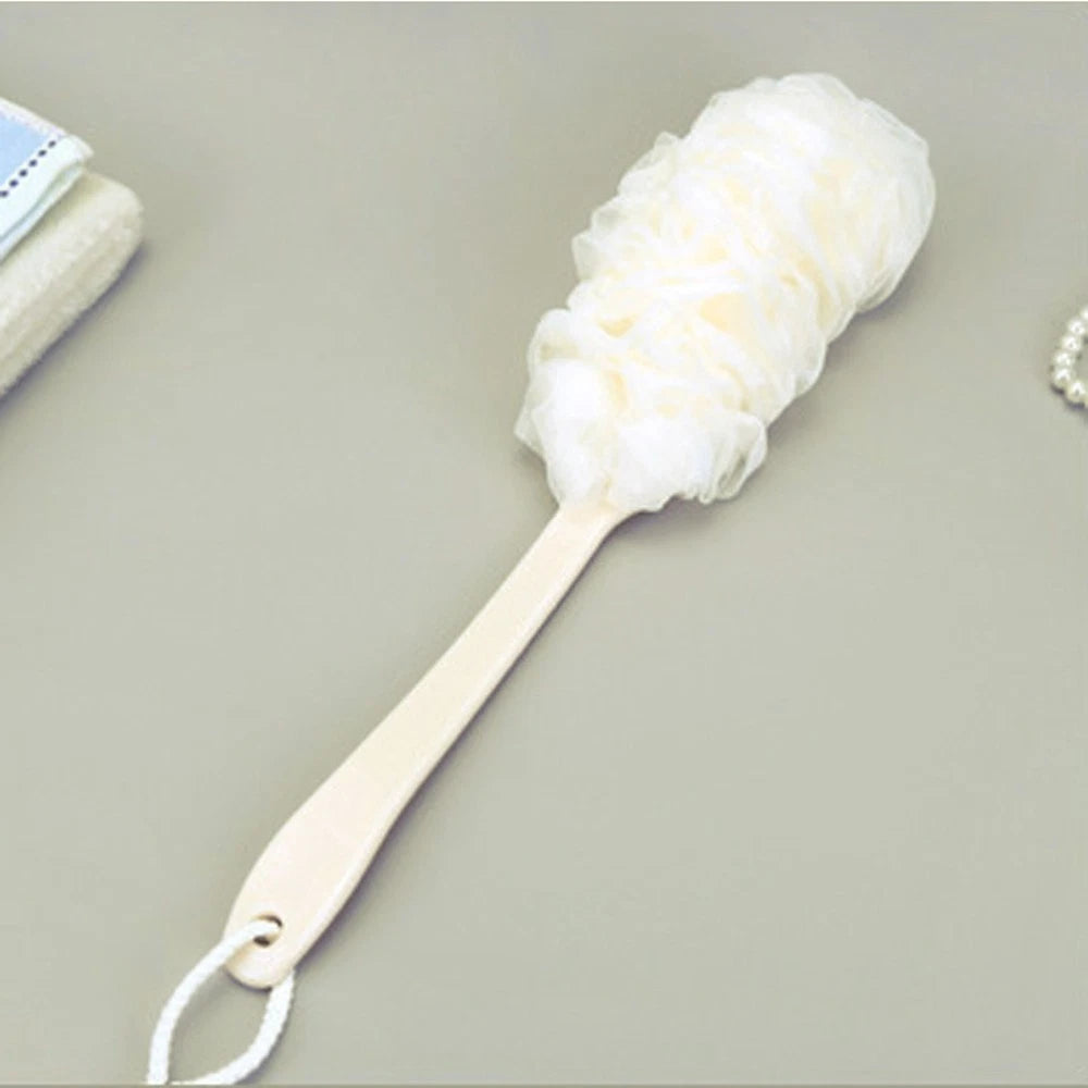 2pcs Long Handle Bath Ball Scrubber Bathing Brush with Hanging String White