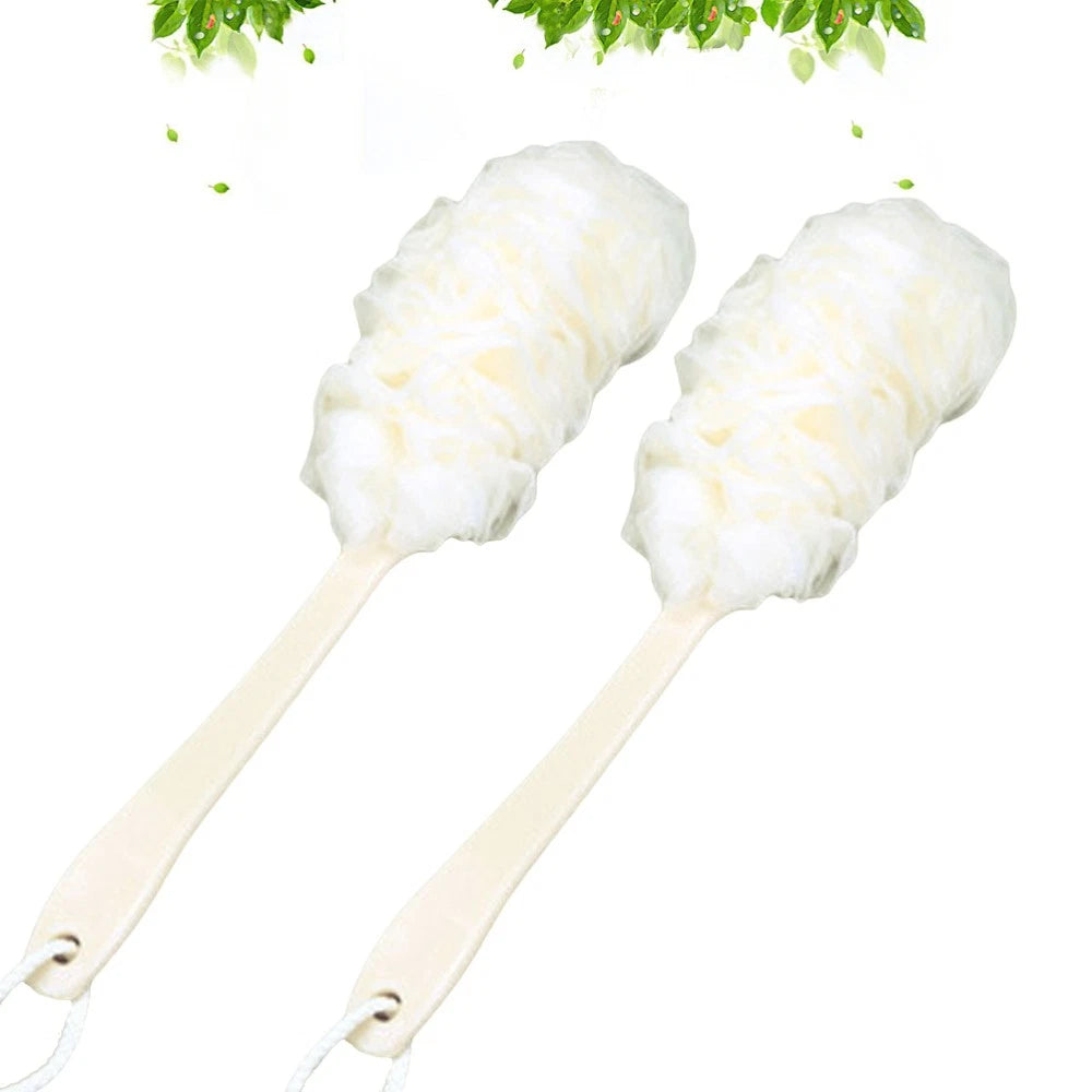 2pcs Long Handle Bath Ball Scrubber Bathing Brush with Hanging String White