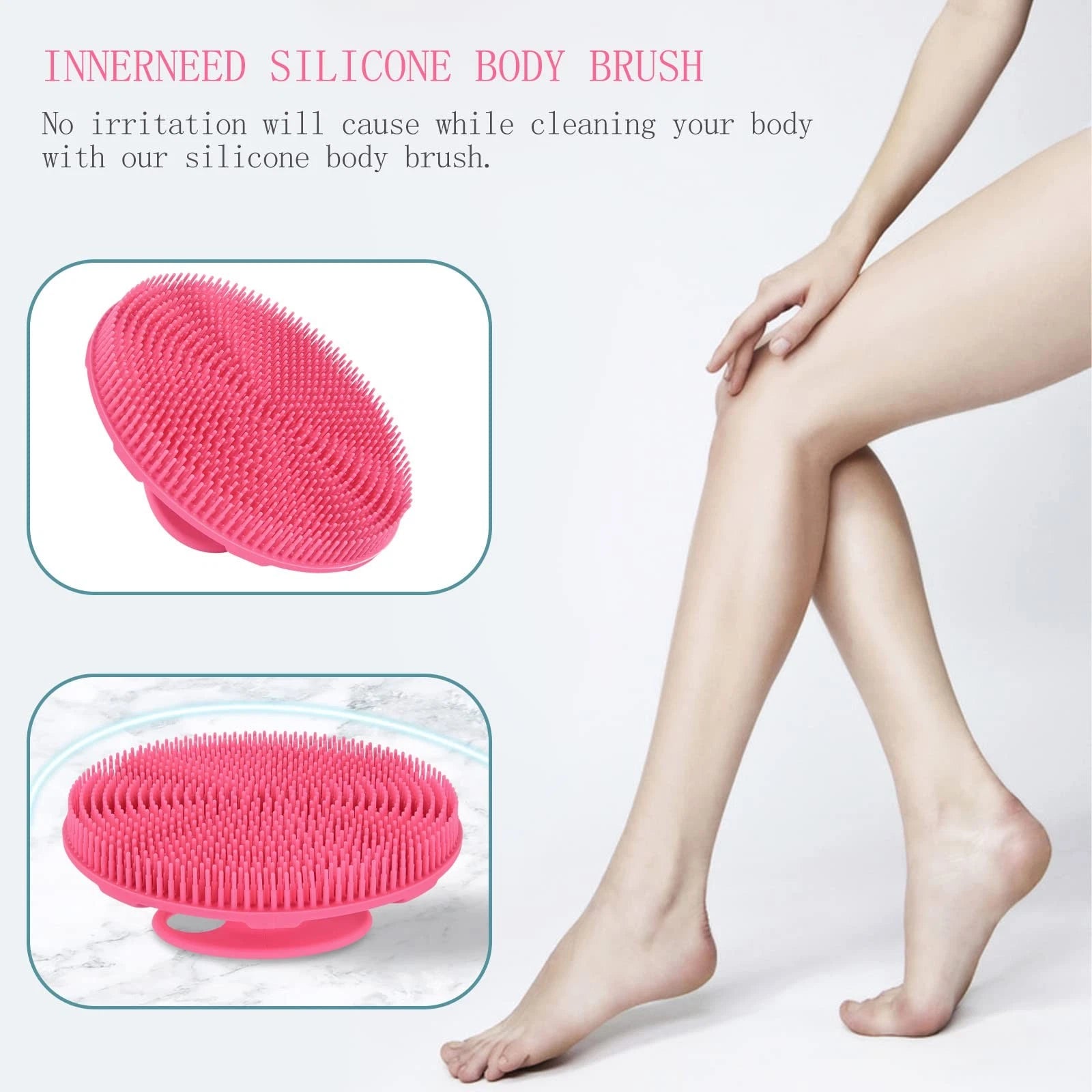 Silicone Body Scrubber Handheld Shower Brush Exfoliating Pink