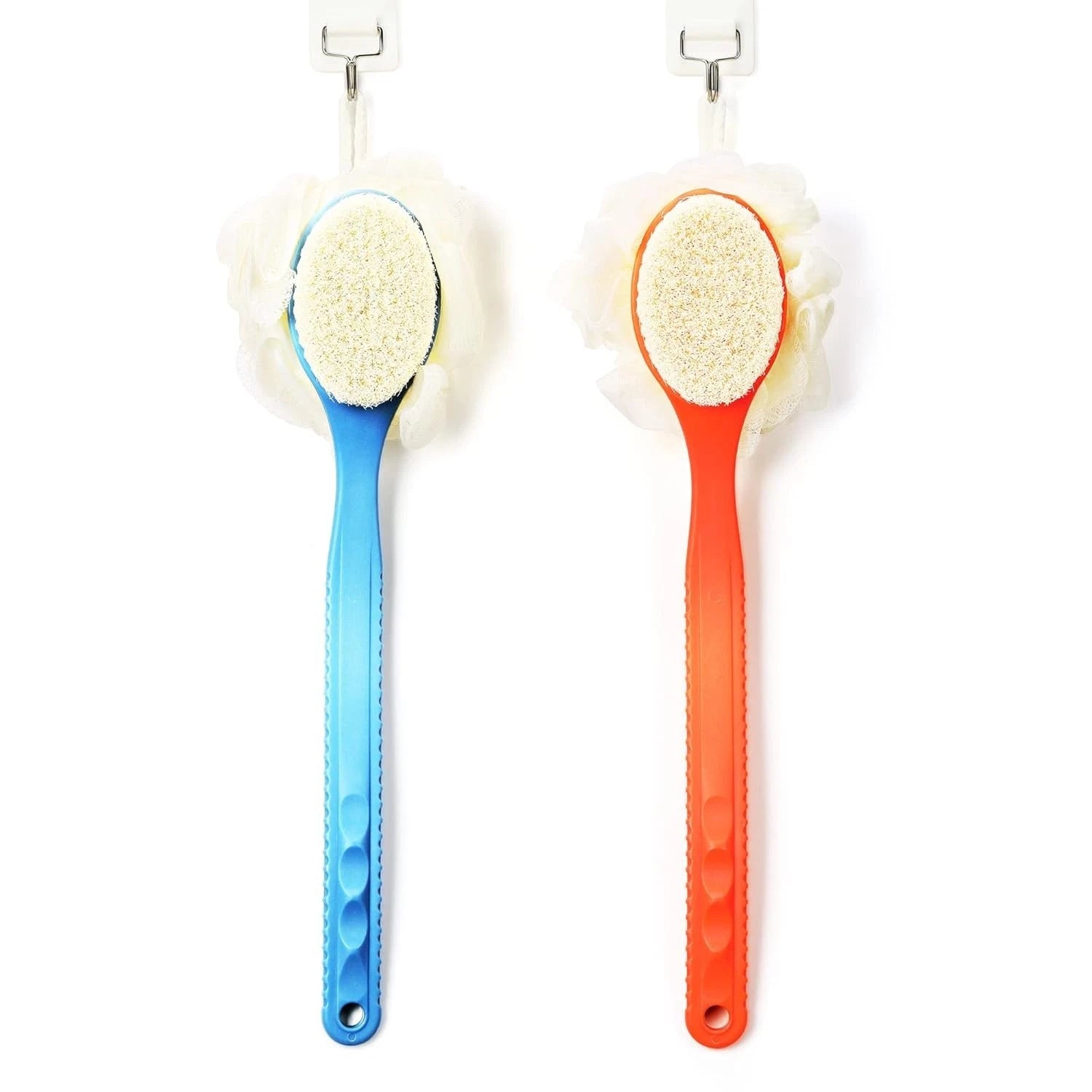 Elegant 2-in-1 Shower Body Brush – Bristle & Loofah with Long Curved Handle