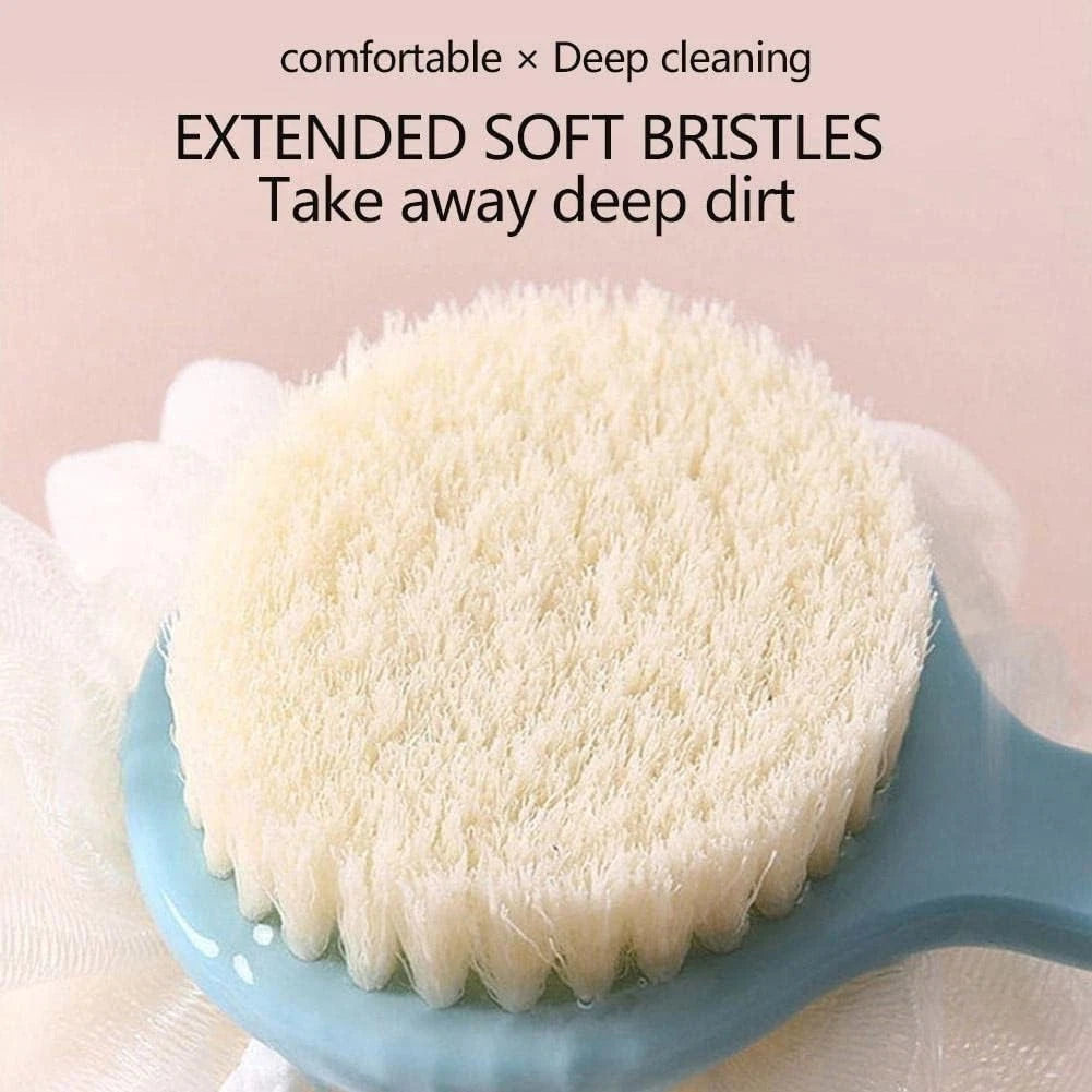 2in1 Long Handled Bath Shower Brush Bristles Exfoliation Cleansing Back Scrubber