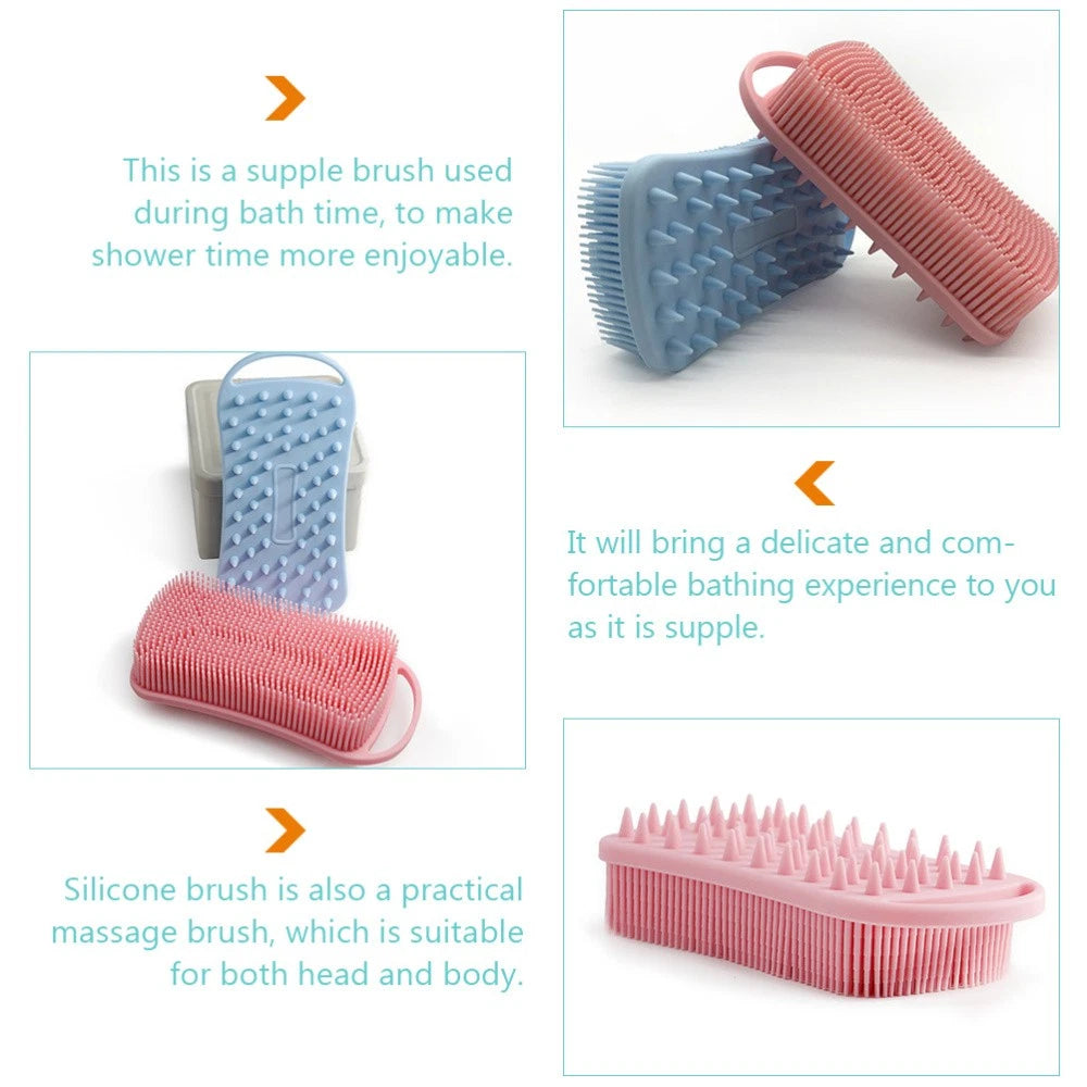 2 Pcs Silicone Shampoo Brush Handheld Bath Exfoliating Shower Brushes