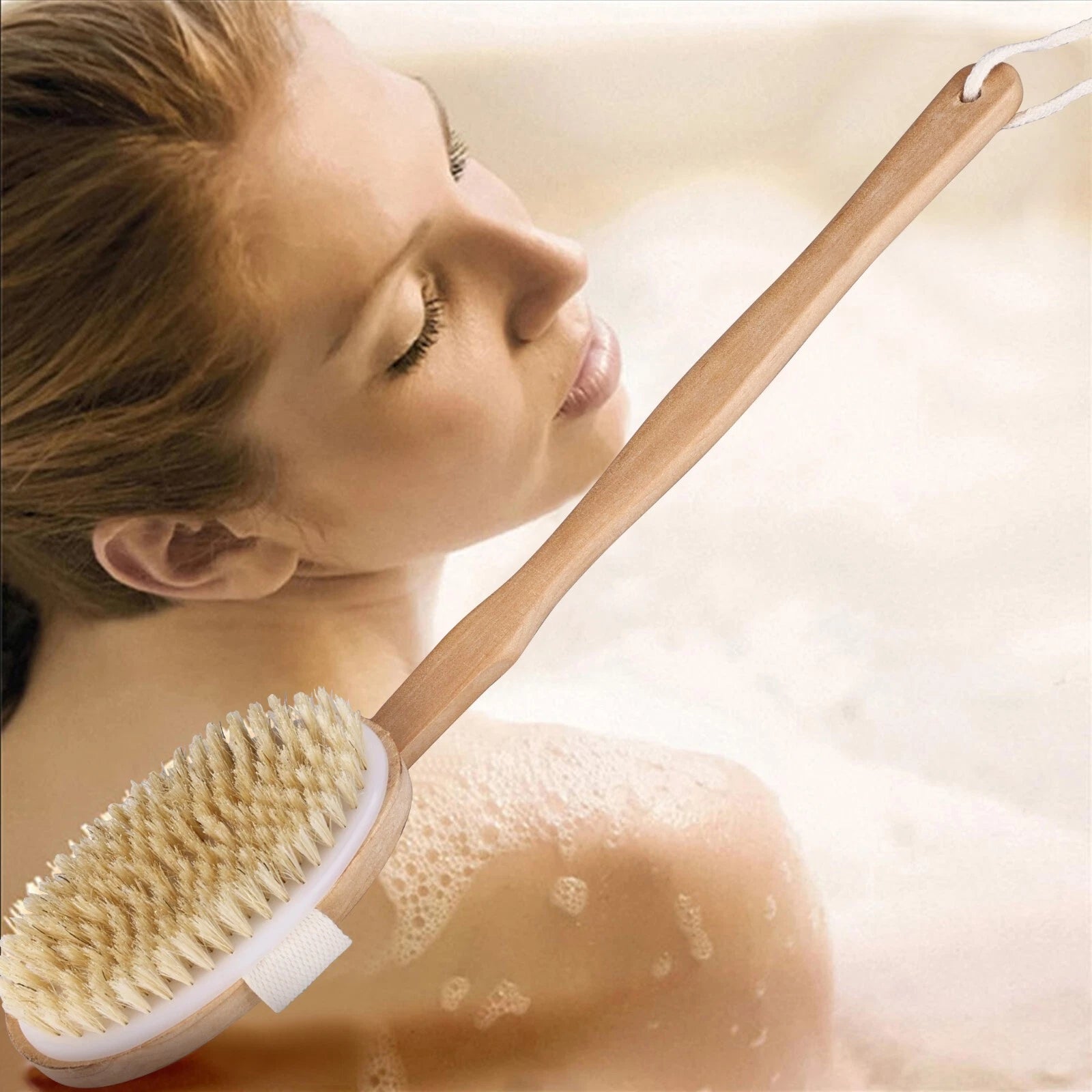 Premium Dry Skin Brush - Natural Bristle 9100738Bamboo Scrubber for Shower Use