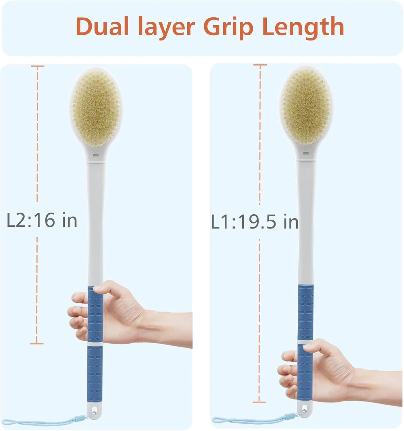 Shower Brush with Soft and Stiff Bristles,20.5" Extra Long Handle Dual-Sided Bac