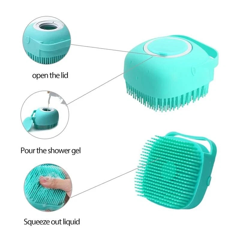 Pet Bath Brush, Silicone Pet Bath Massage Brush, Shampoo Dispenser Shower Brush