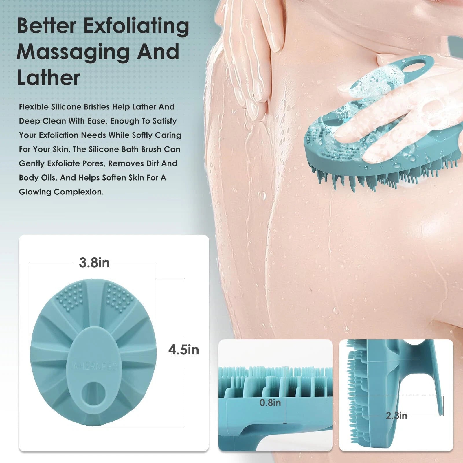 Foodgrade Silicone Body Scrubber Bath Shower Cleansing Brush Gentle Exfoliating