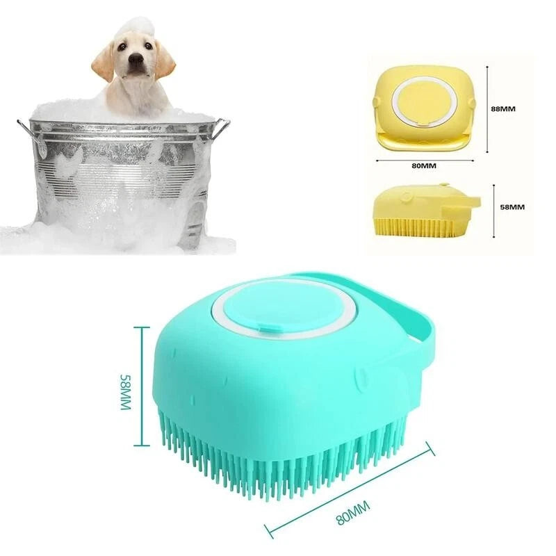 Pet Bath Brush, Silicone Pet Bath Massage Brush, Shampoo Dispenser Shower Brush