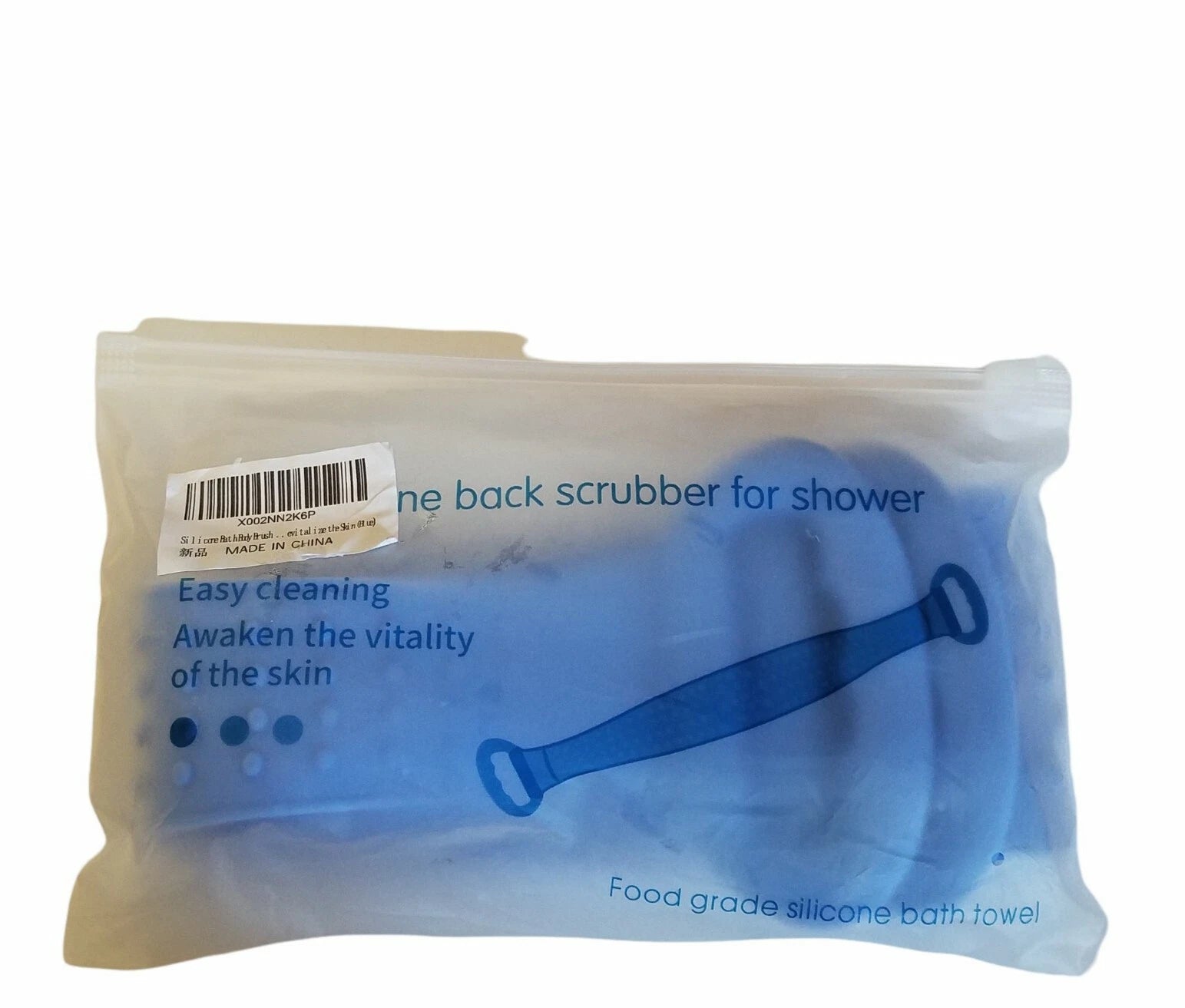 Dual Sided Silicone Bach Scrubber Body Bath Belt Massage Brush Shower 31" Blue