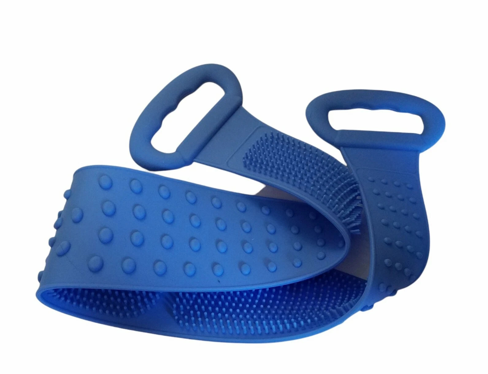 Dual Sided Silicone Bach Scrubber Body Bath Belt Massage Brush Shower 31" Blue