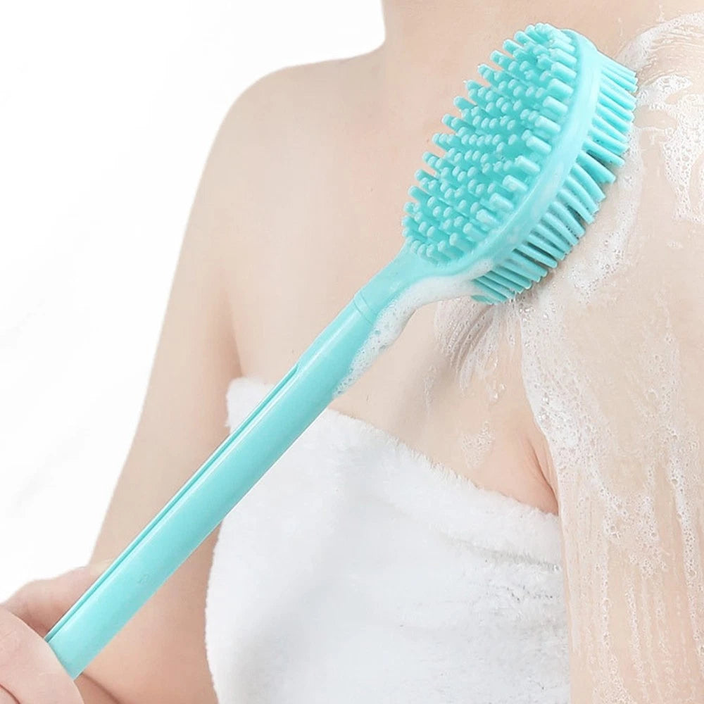 Double-Sided Silicone Body Scrubber Bath Shower Body Brush with Long Handle