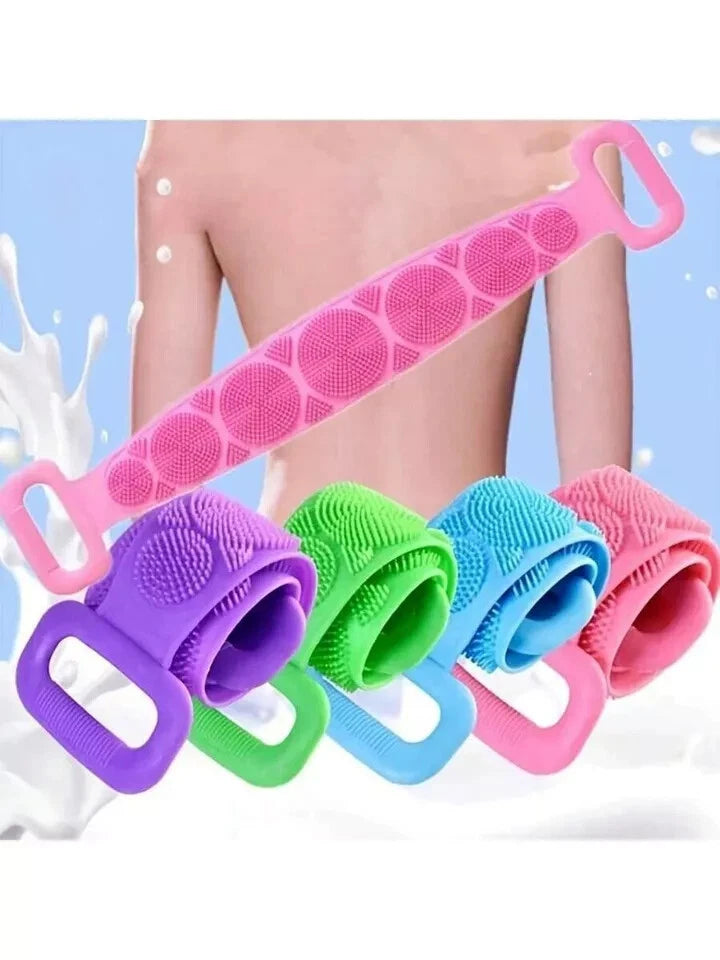 Silicon Long Body Cleaning Double Sided Back Scrubber Bath Shower Belt Brush UK