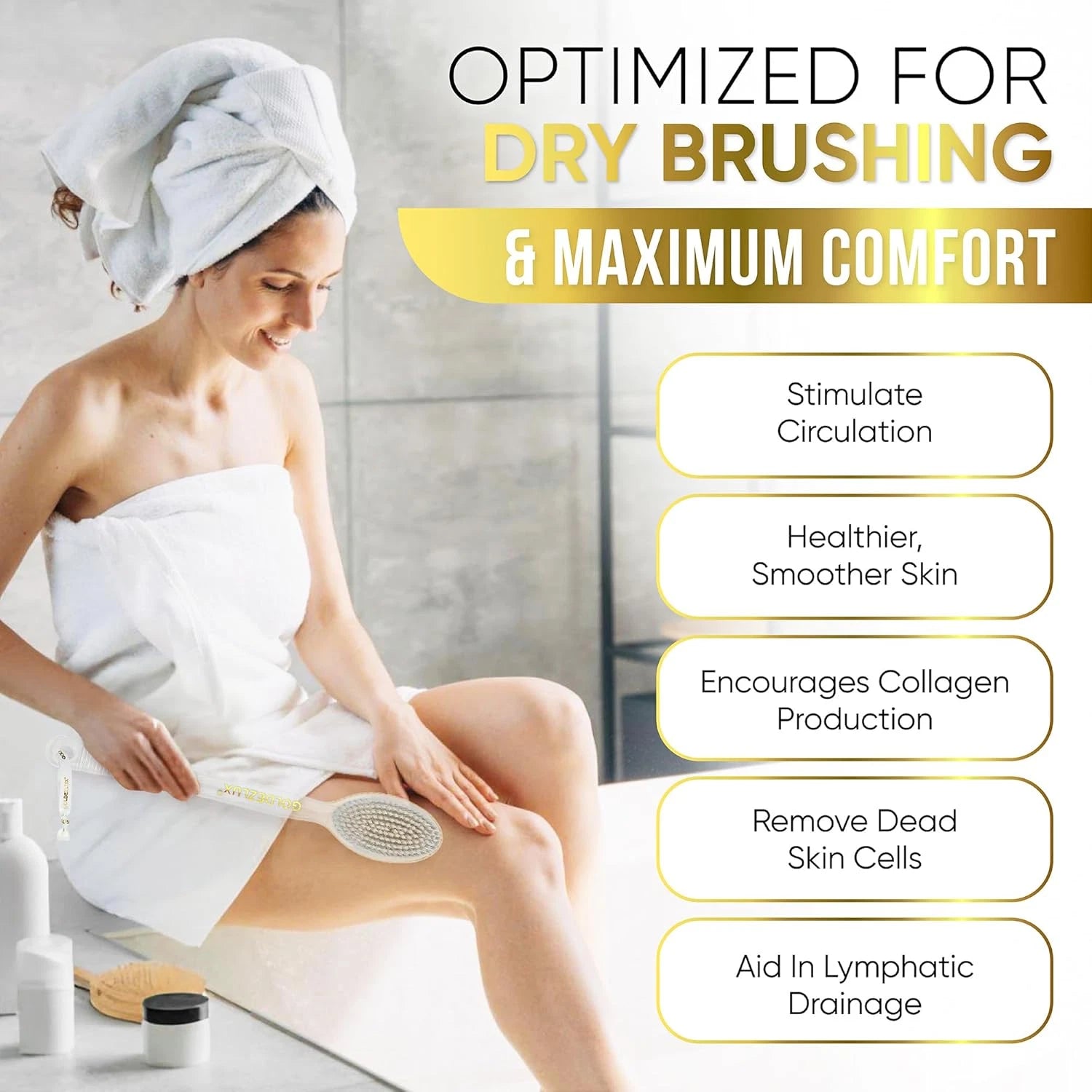 GOLDEZLUX® Body Brush Dual-Sided Shower Brush Back Scrubber, Premium Medium Soft