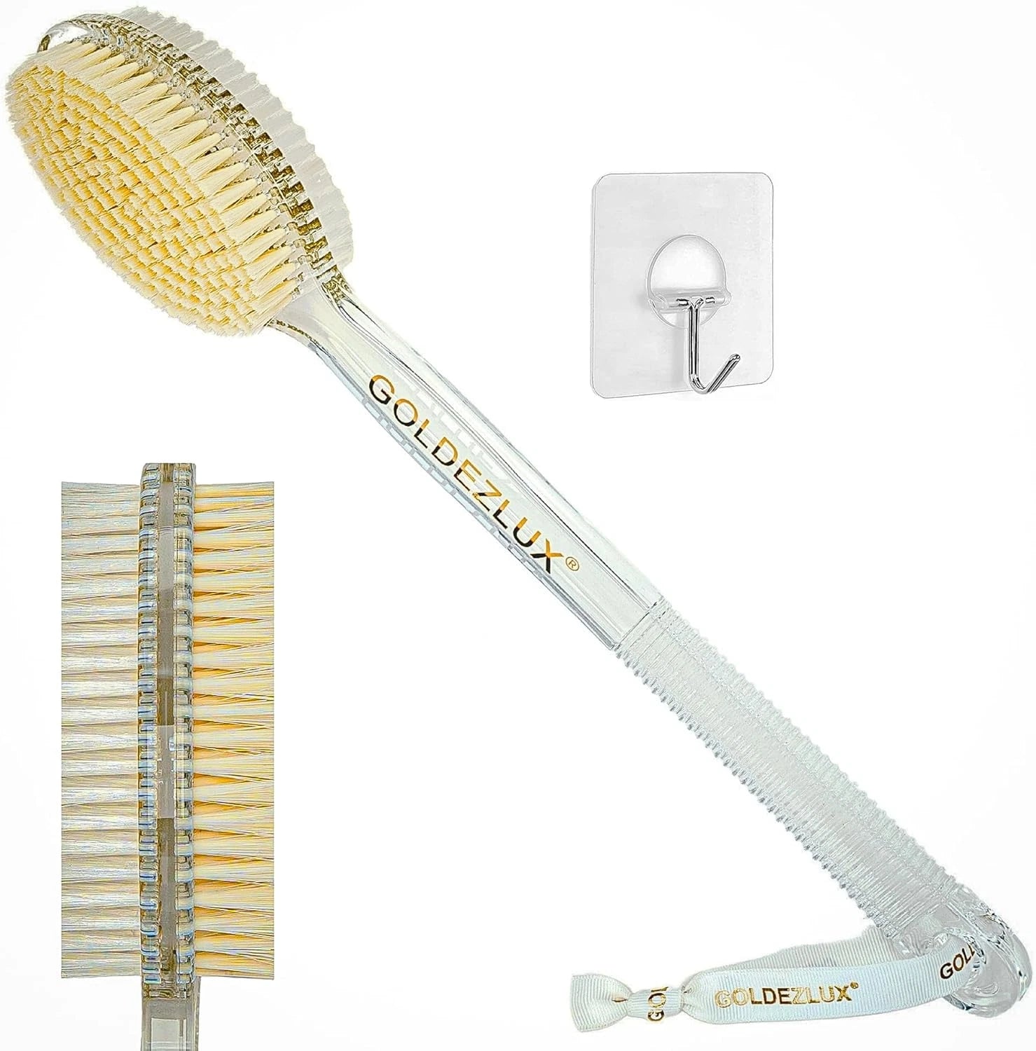 GOLDEZLUX® Body Brush Dual-Sided Shower Brush Back Scrubber, Premium Medium Soft