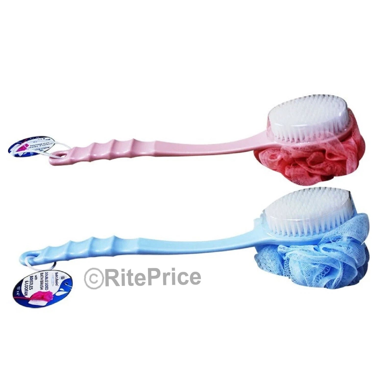 Bath Body Brush Soft Bristles & Loofah (1 Pack) Back Scrubber Plastic Handle-New