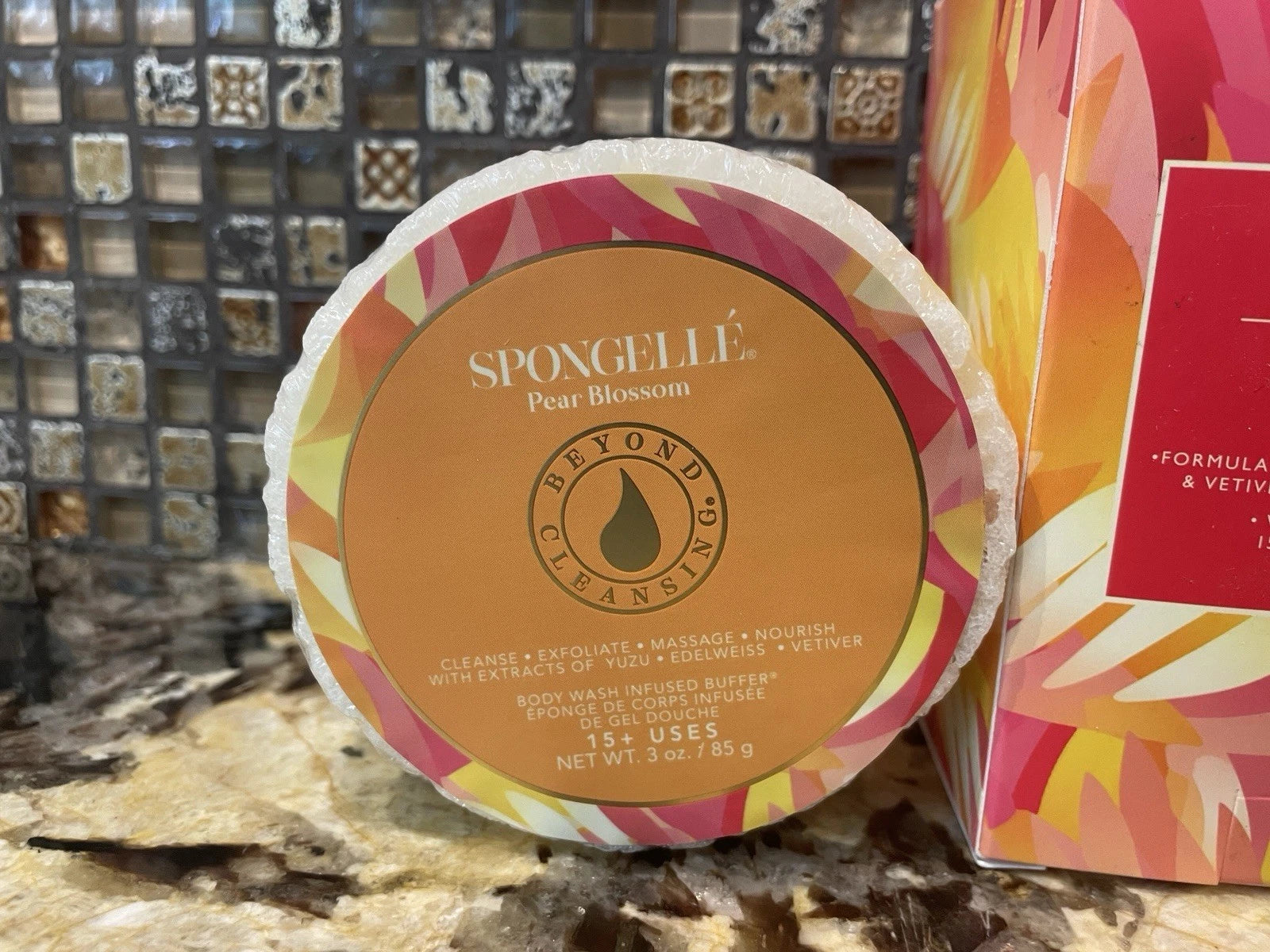 Spongelle Set 3 Body Wash Infused Buffer Sunlit Bergmot Pear Blossom Tonka Rose