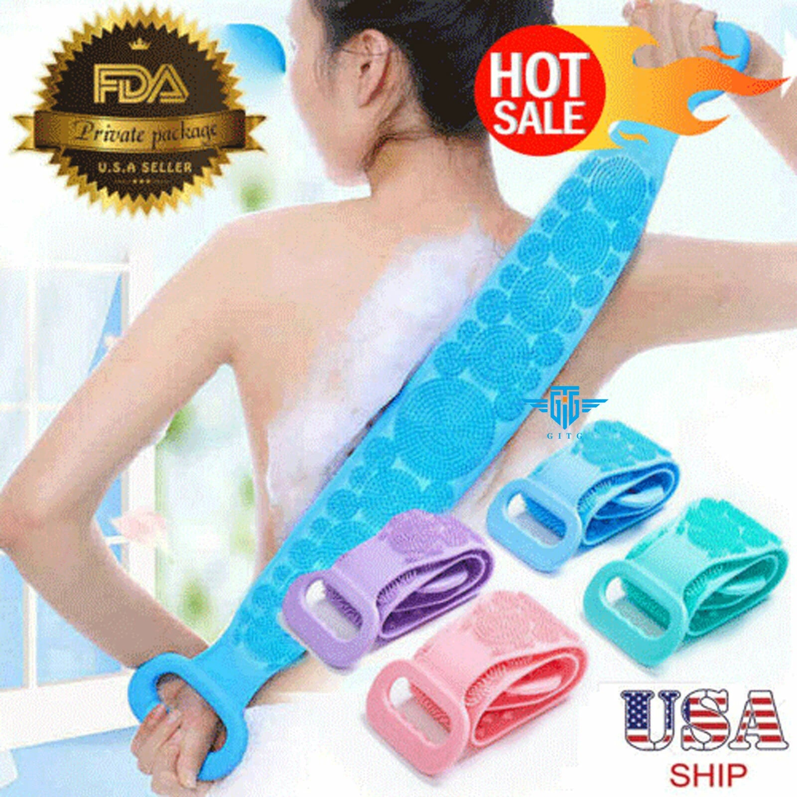 Silicone Bath Towel Back Brush Scrubber Exfoliating Scrub Body Wash Dual Side