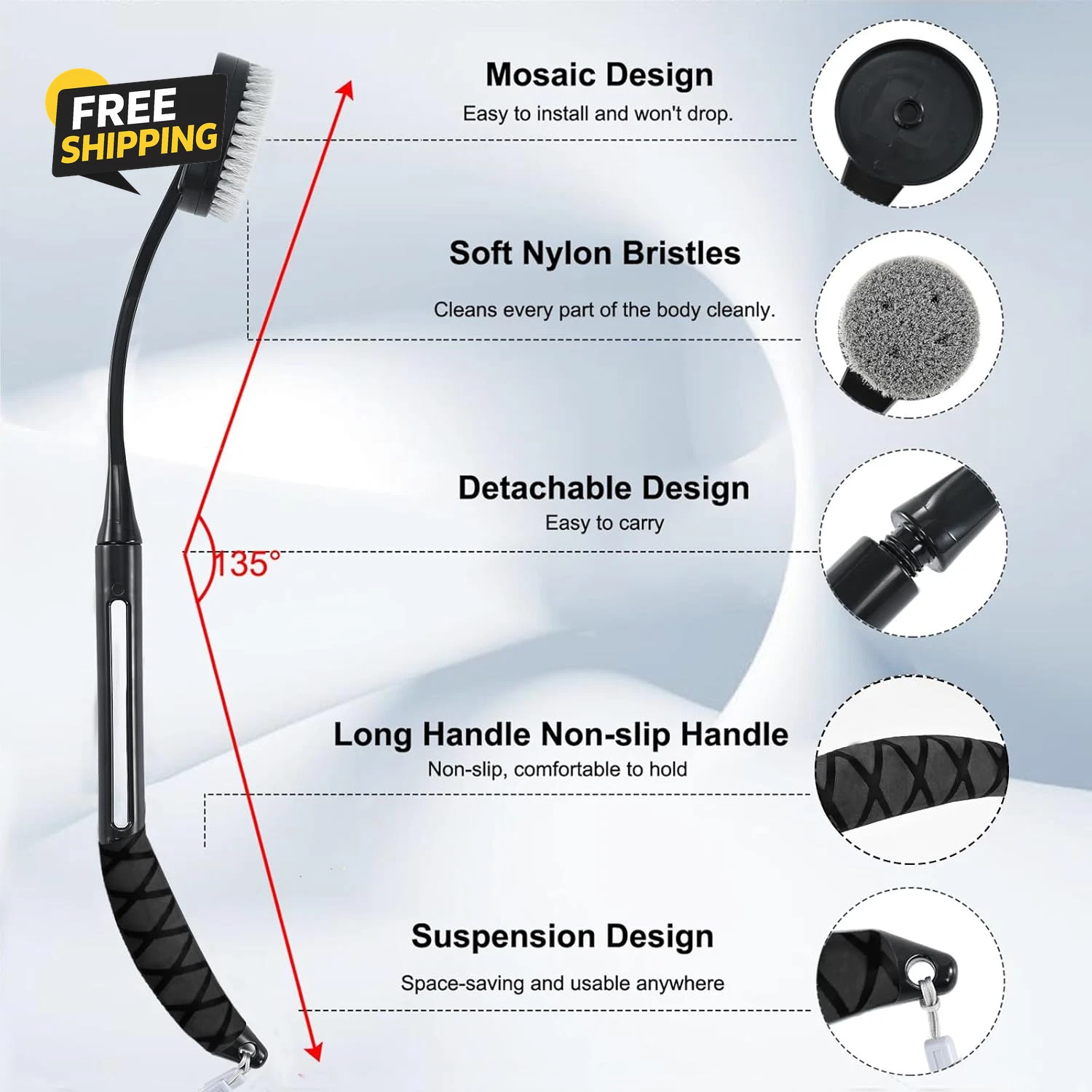 Back Scrubber for Shower,20.5" Bath Brush Long Handle for Deep Clean