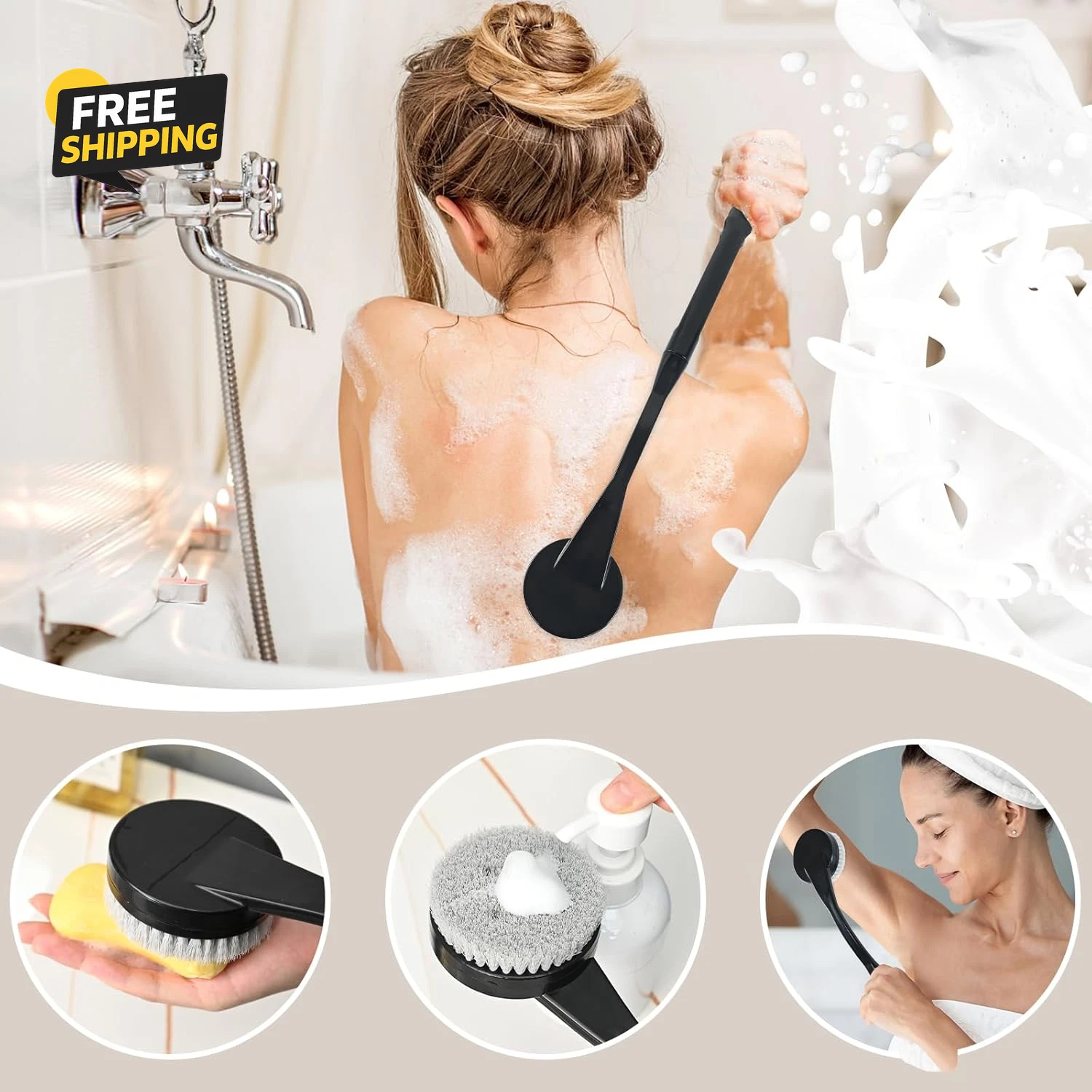 Back Scrubber for Shower,20.5" Bath Brush Long Handle for Deep Clean