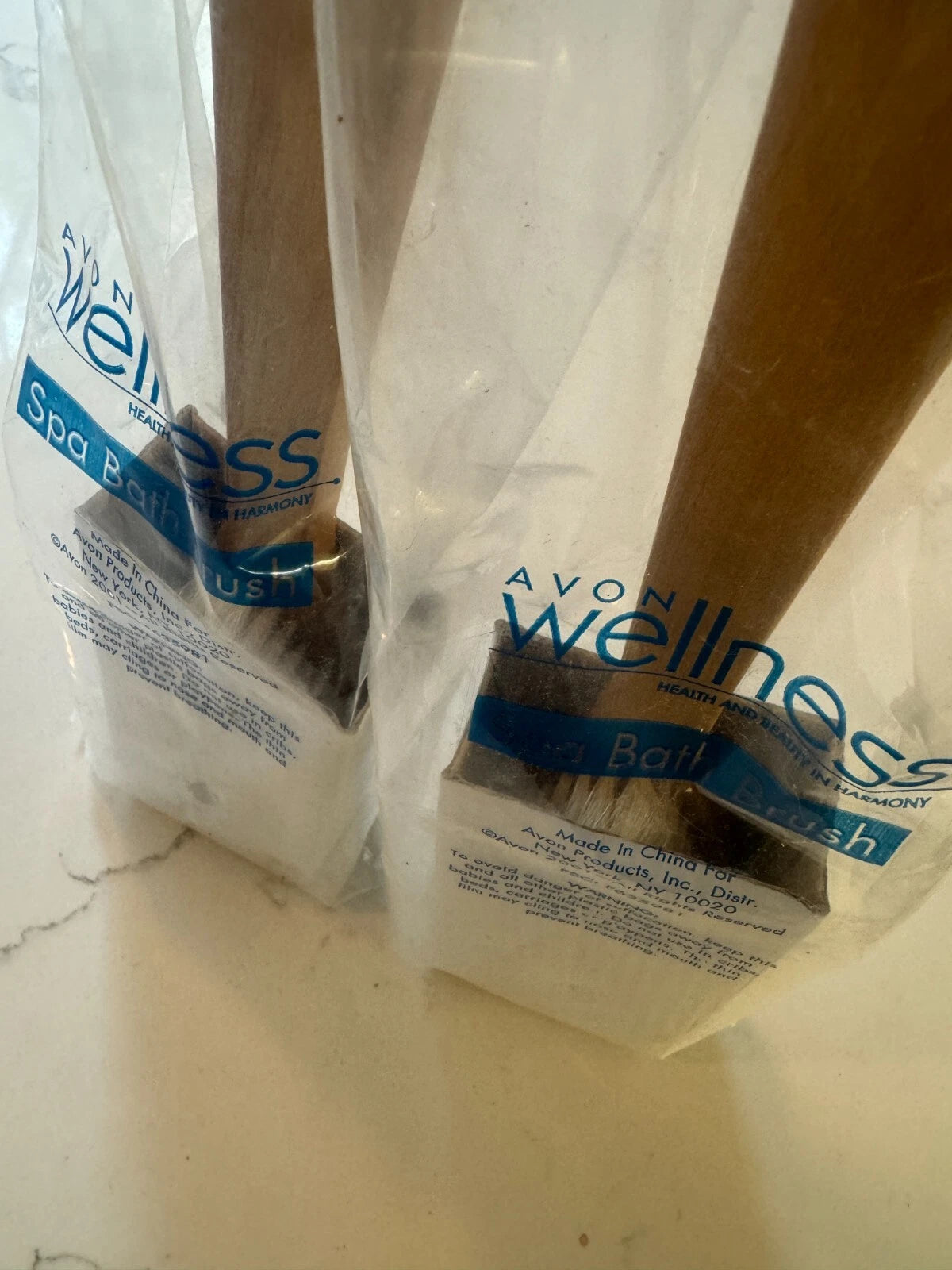 Avon Spa Bath Brush Wood Scrub Back Natural Bristles Long Handle Lot Set OF TWO