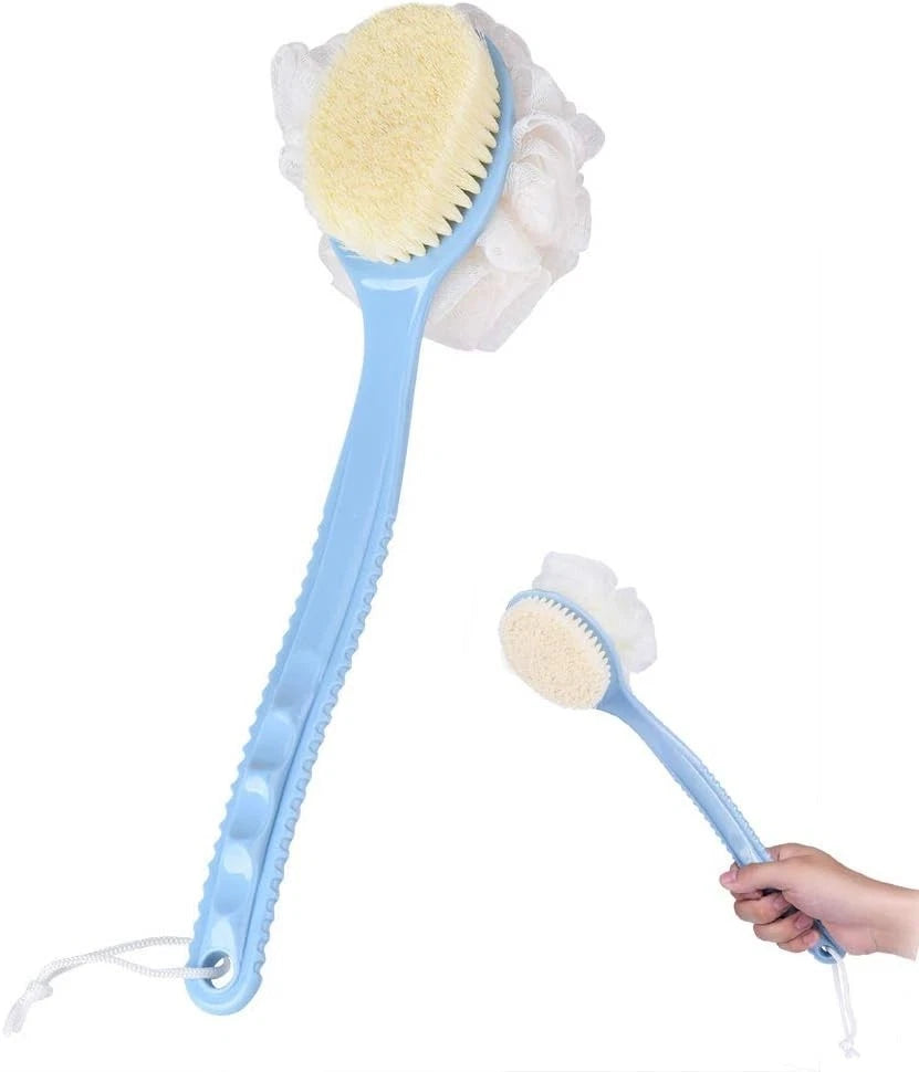 2in1 Long Handled Bath Shower Brush Bristles Exfoliation Cleansing Back Scrubber