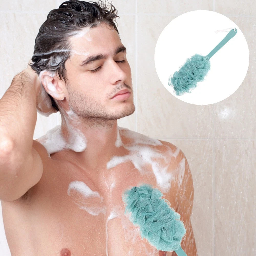 Bath Scrubber Brush Long Handle Shower Body Sponges Back Nylon Mesh Brush for