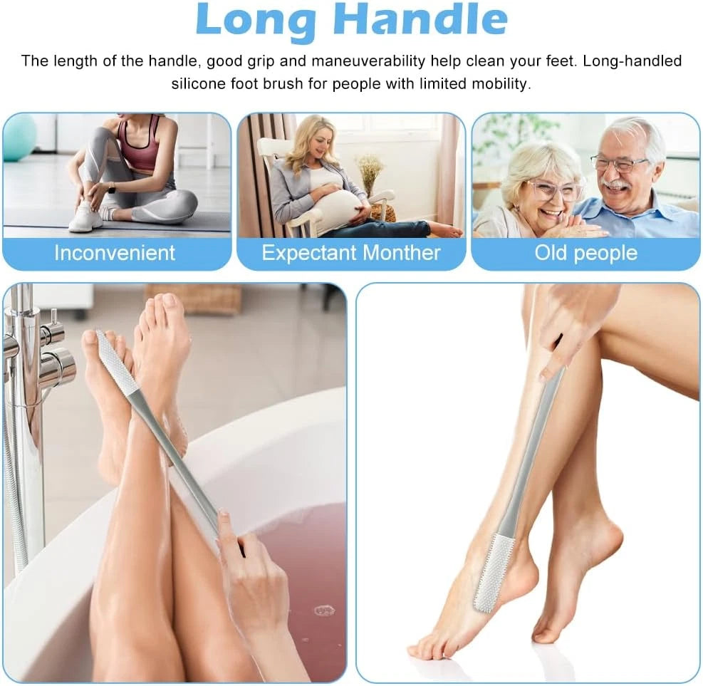3 Pack Toe Scrubber Brush,With 15.75 Long Handle Silicone Shower Foot Scrubber,