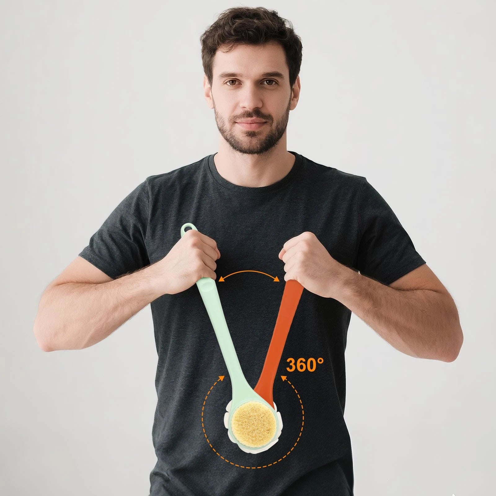 2-in-1 Long Handle Bath Brush 360° Extendable Soft Bristle Back Shower Scrubber