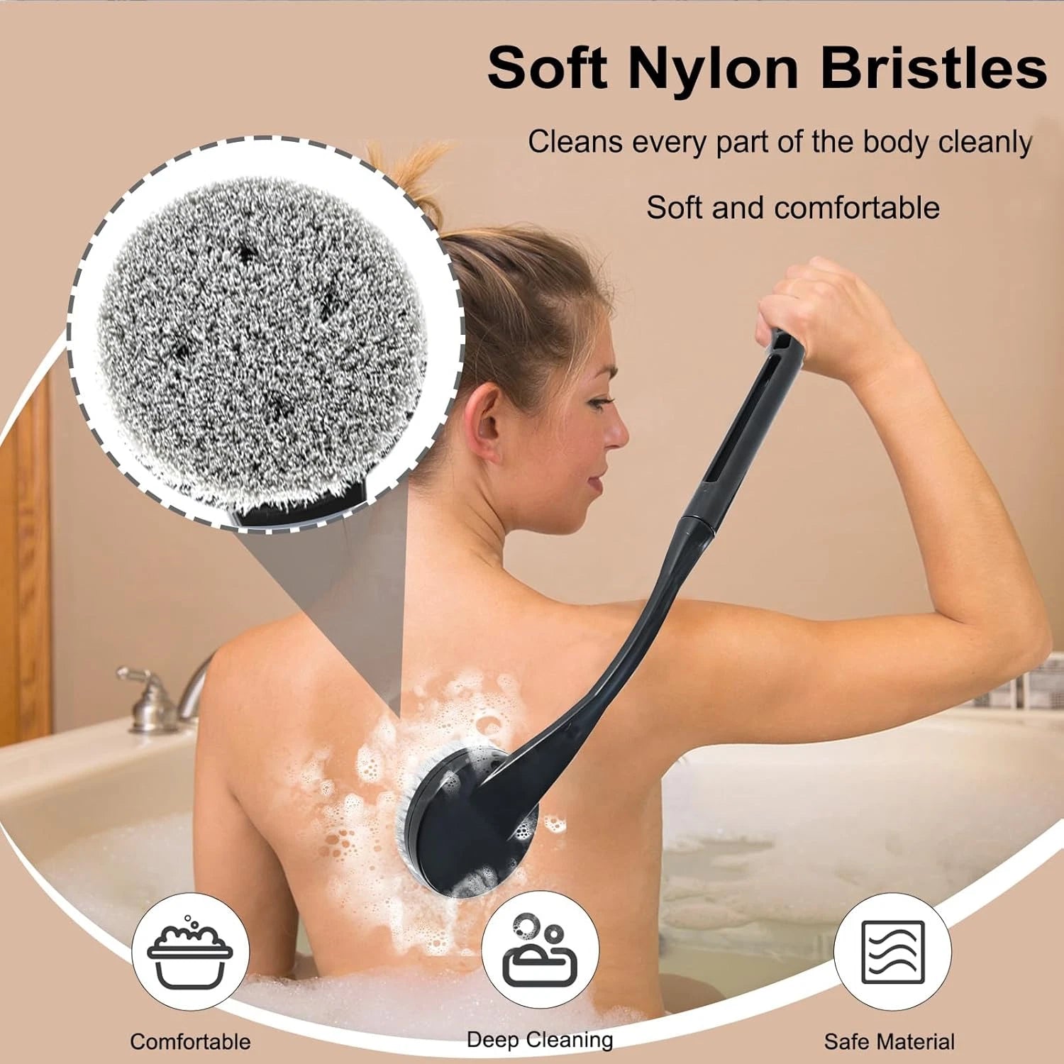 Back Scrubber for Shower, 20.5" Long Handle Bath Brush – Black