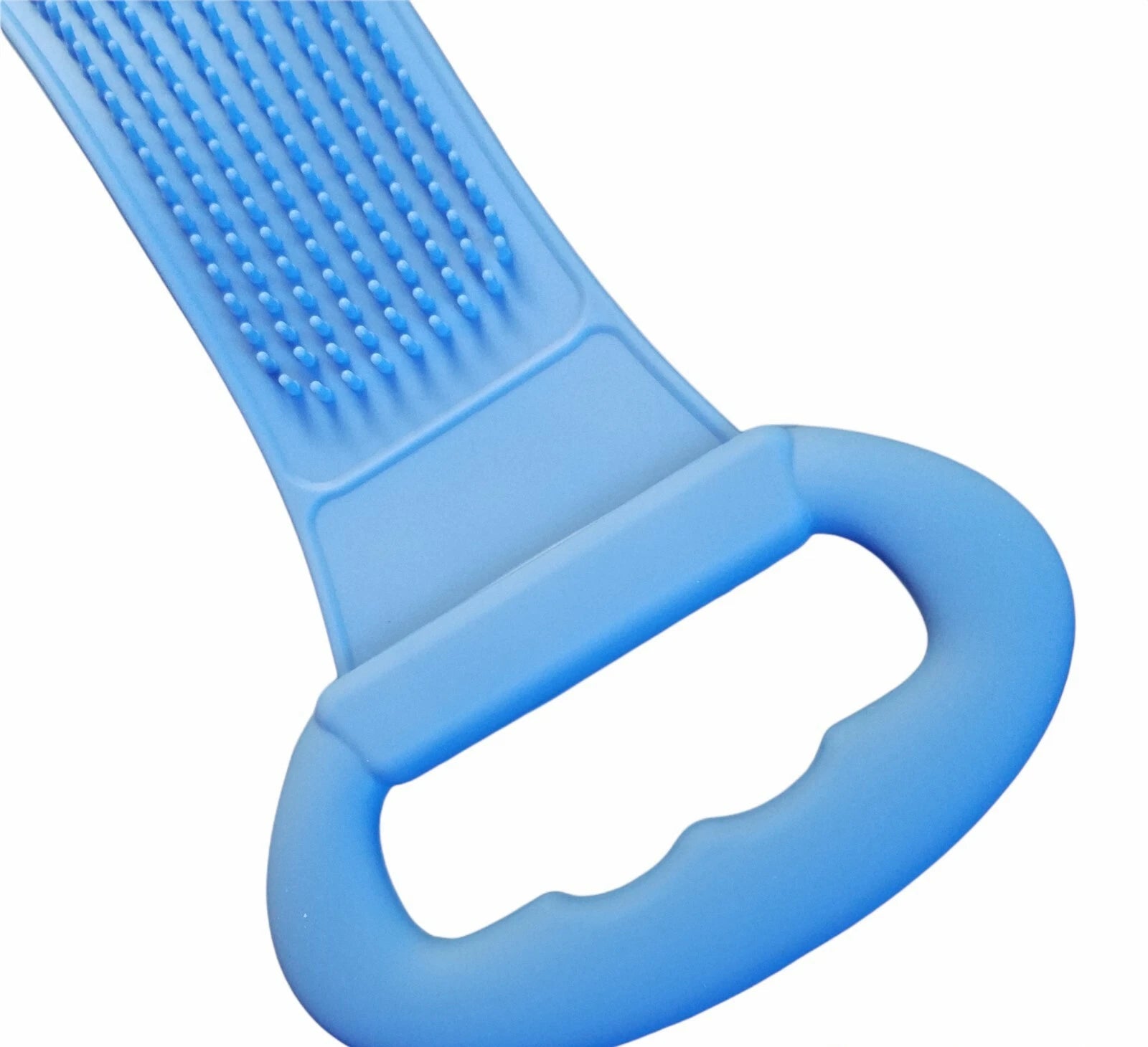 Dual Sided Silicone Bach Scrubber Body Bath Belt Massage Brush Shower 31" Blue