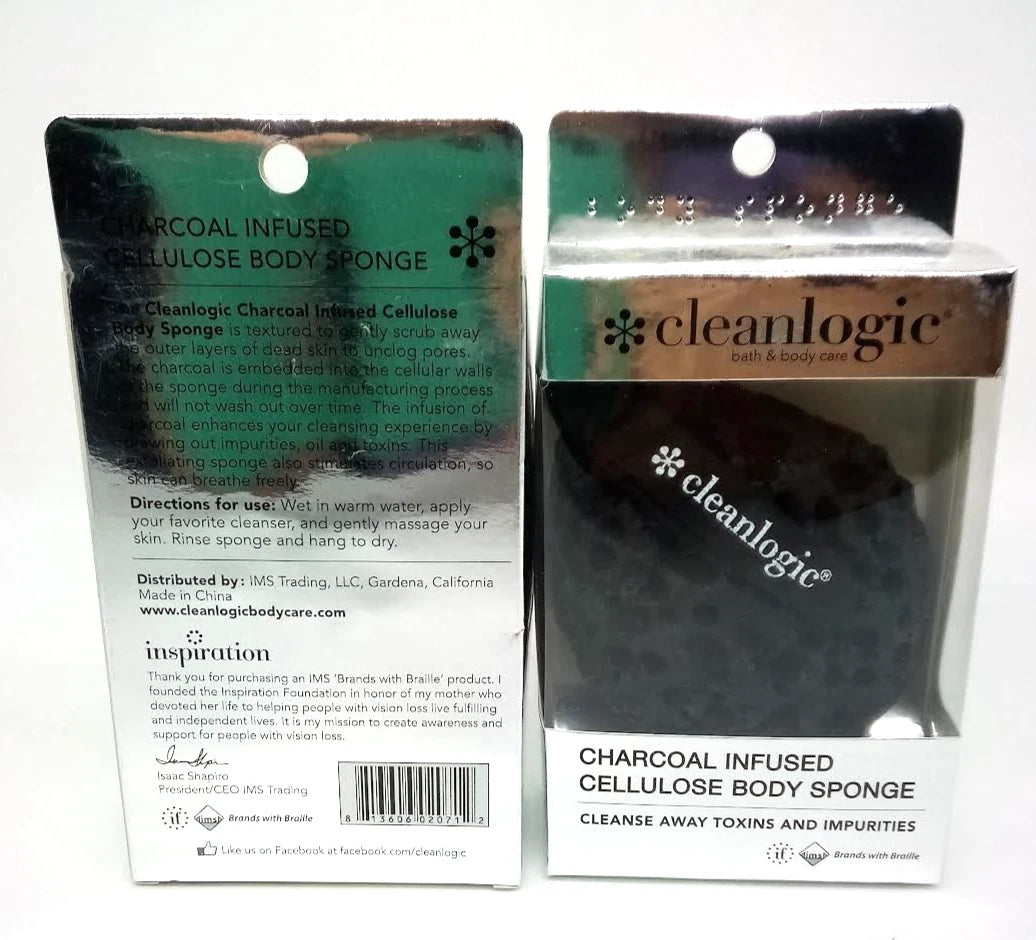 2-PACK CleanLogic Charcoal Infused Cellulose Body Sponge NEW