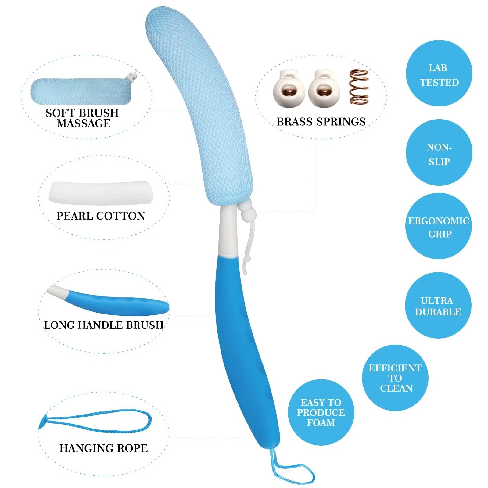 Long Handled Shower Brush Nonslip Long Handle Bath Brush Back Body Brush Gentle