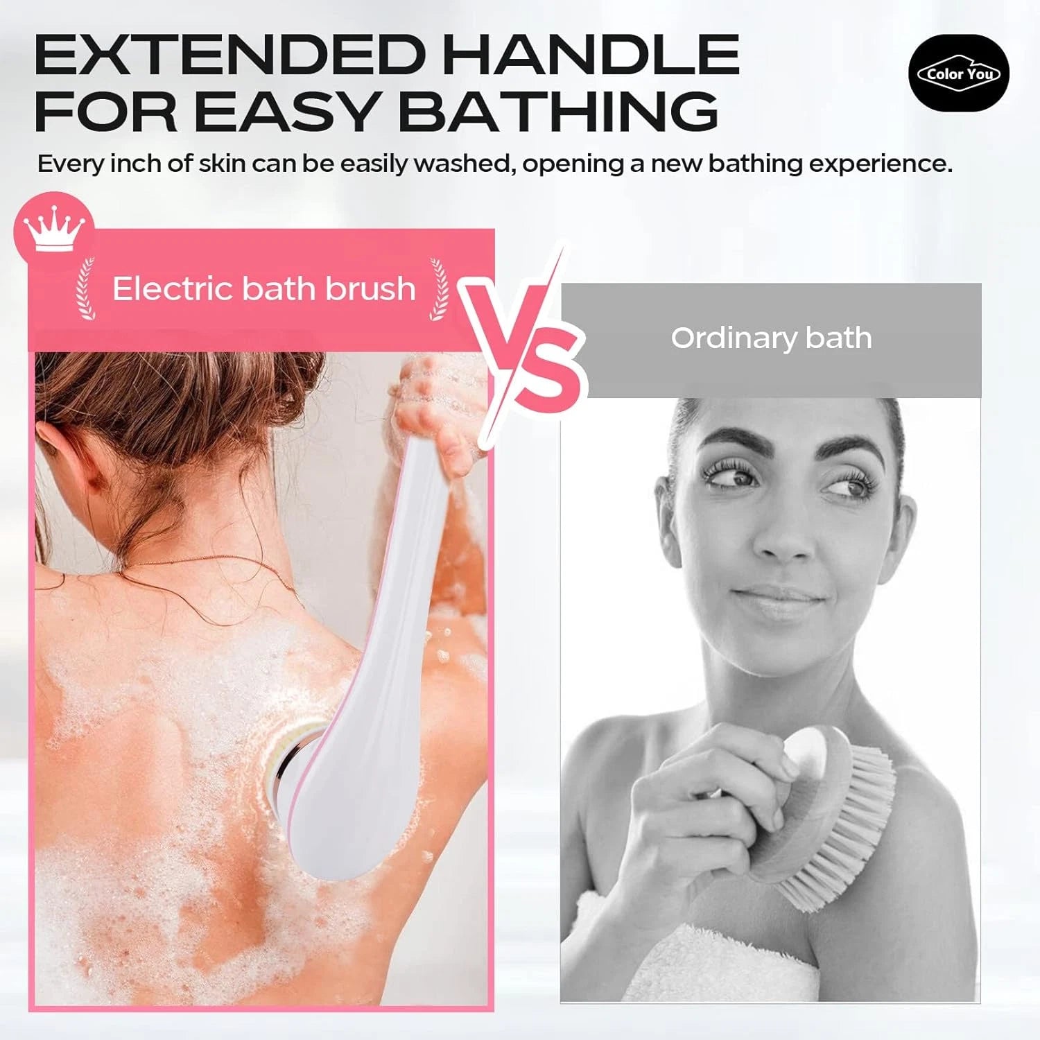 Electric Body Brush for Exfoliating and Massage, Long Handle Electric Bath Brush