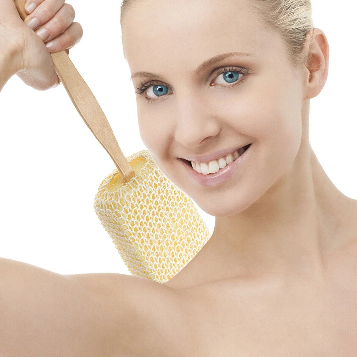 Sisal Brush Long Handled Wooden Loofah Back Scrubber Spa Body Sponge Shower Bath