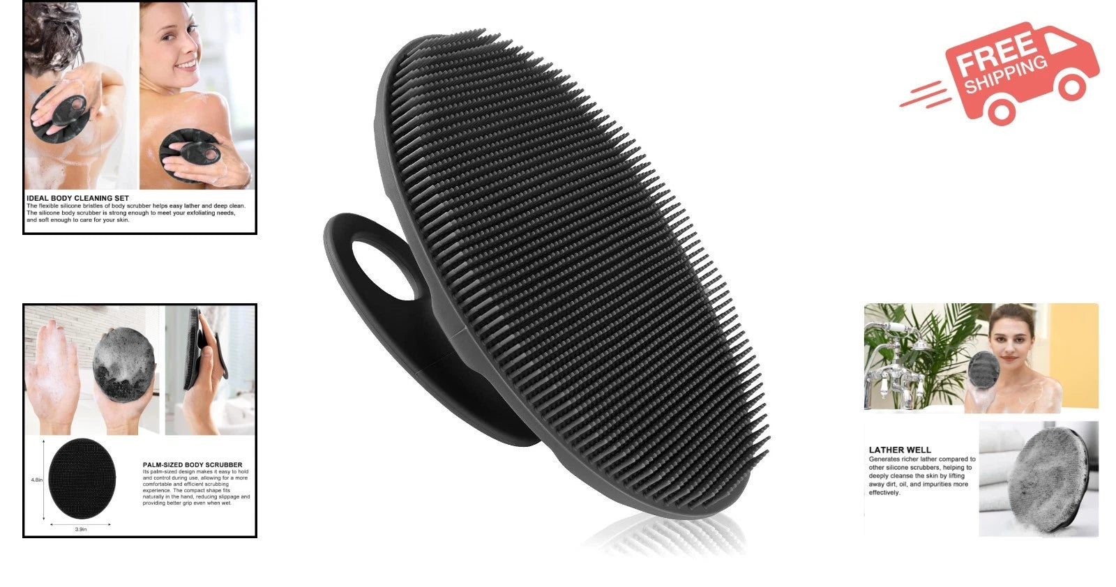 Soft Silicone Handheld Body Scrubber - Gentle Exfoliating Brush for All Skin