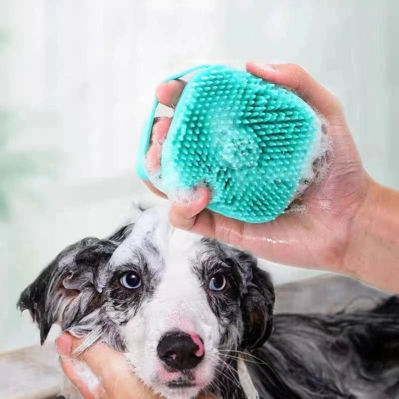 Pet Bath Brush, Silicone Pet Bath Massage Brush, Shampoo Dispenser Shower Brush