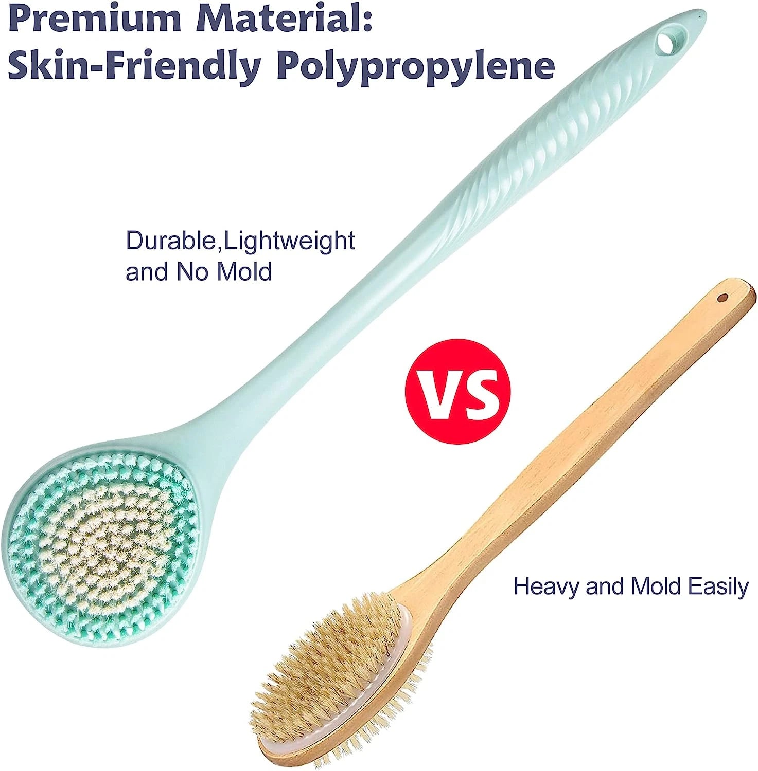 BEDELITE Back Scrubber for Shower - Long Handle Bath Brush (16.4 Inches) with So