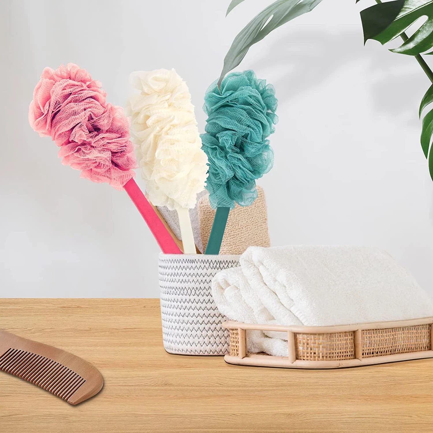 2Pack Back Scrubber for Shower, Loofah on a Stick as Shower Brush Exfoliating