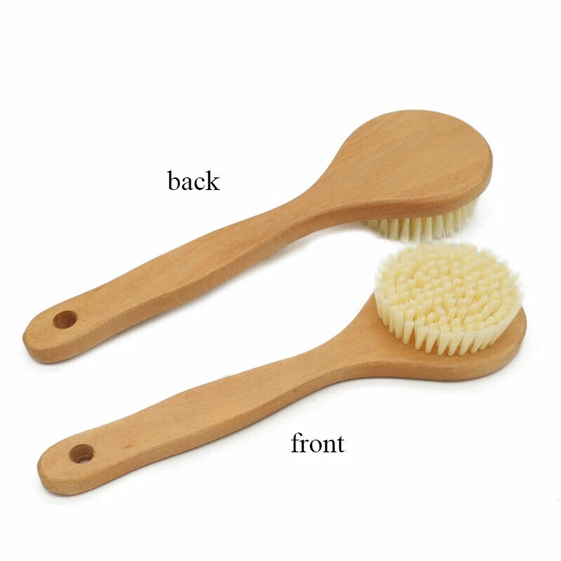 Brown Body Brush Dry Brushing Back Scrubber Shower Bath Massage Brush