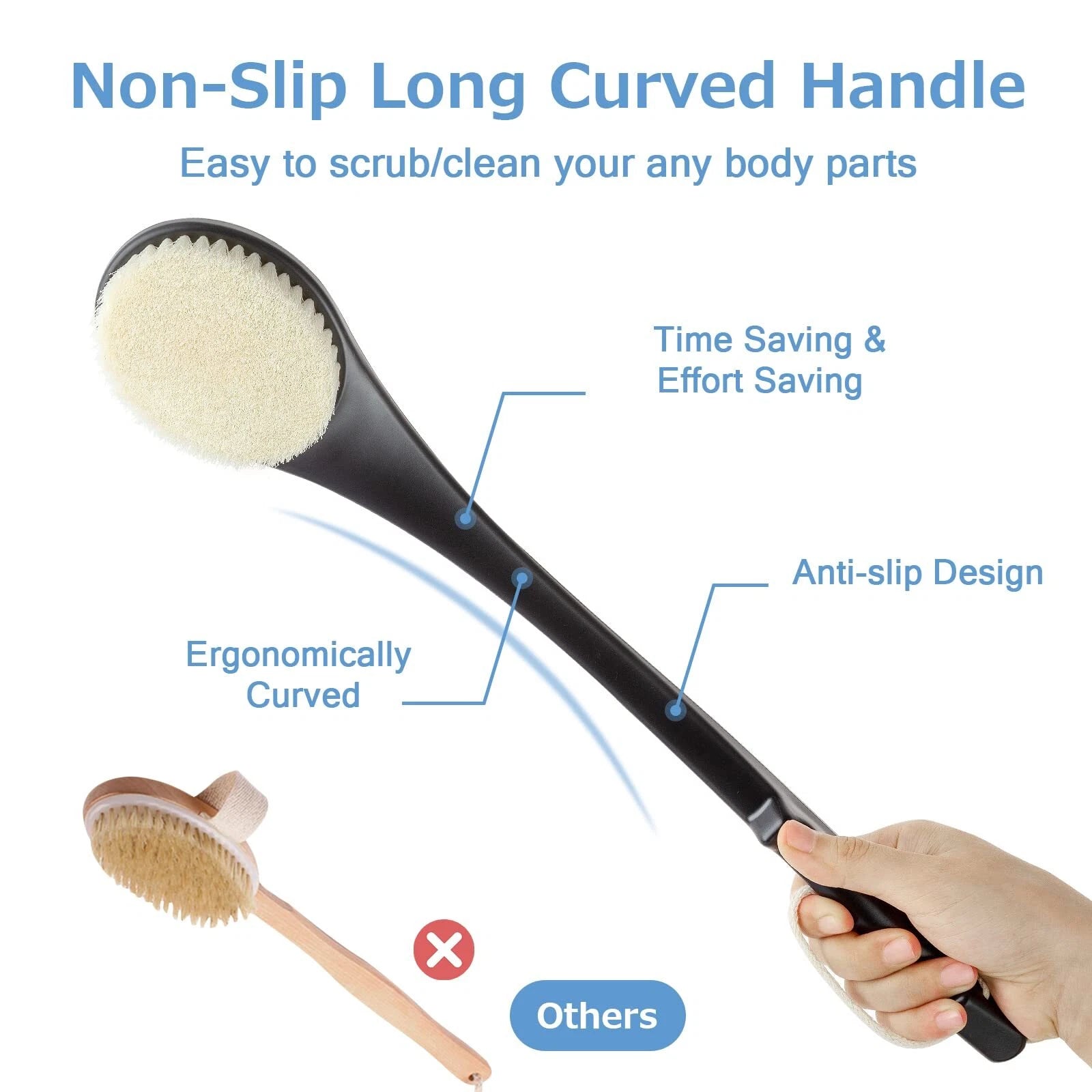 Exfoliating Shower Brush Bath Body Brush Never Mold Back Brush Long Handle fo...