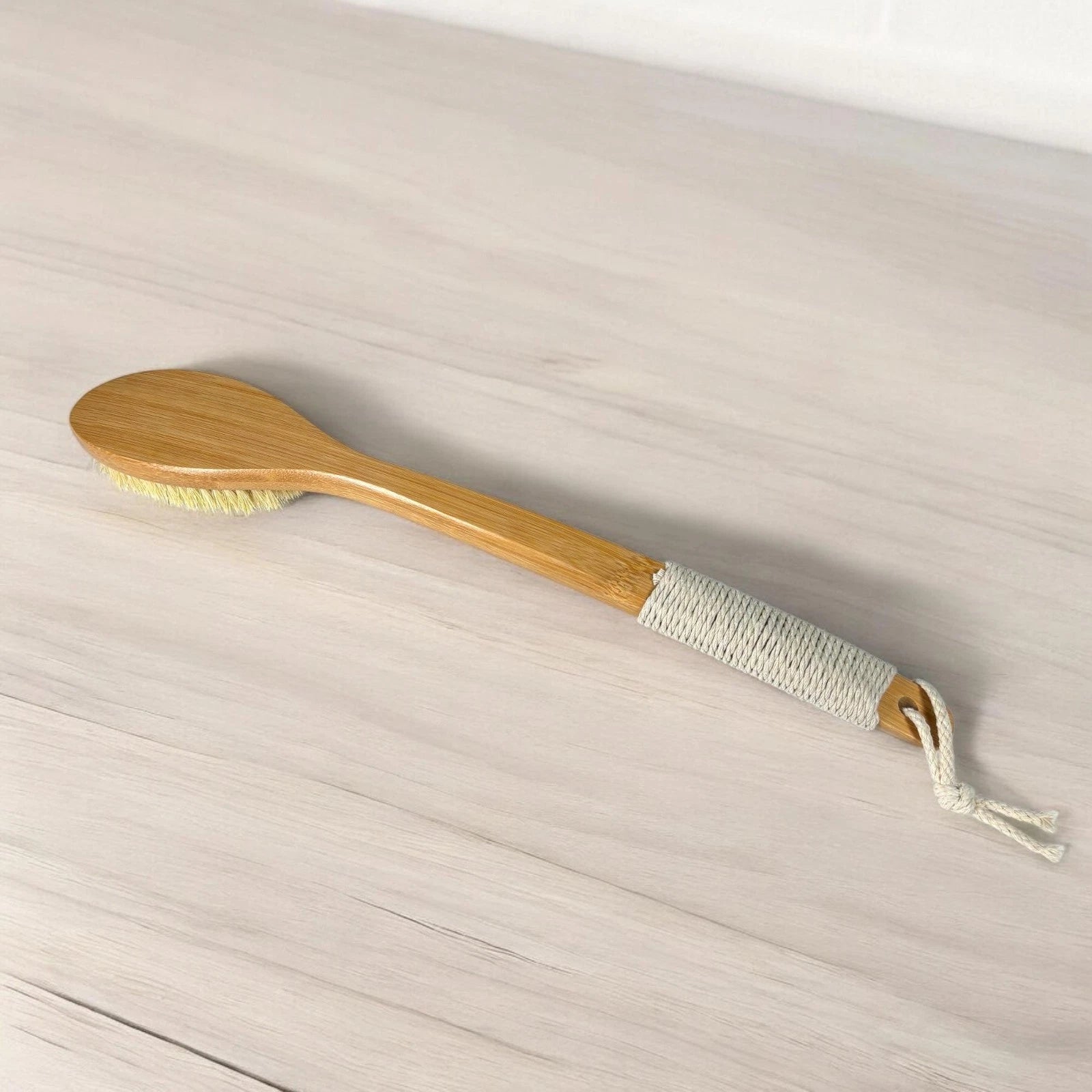 Curved Handle Dry Brush | Natural Bristle Body Brush | Exfoliating Shower Tool