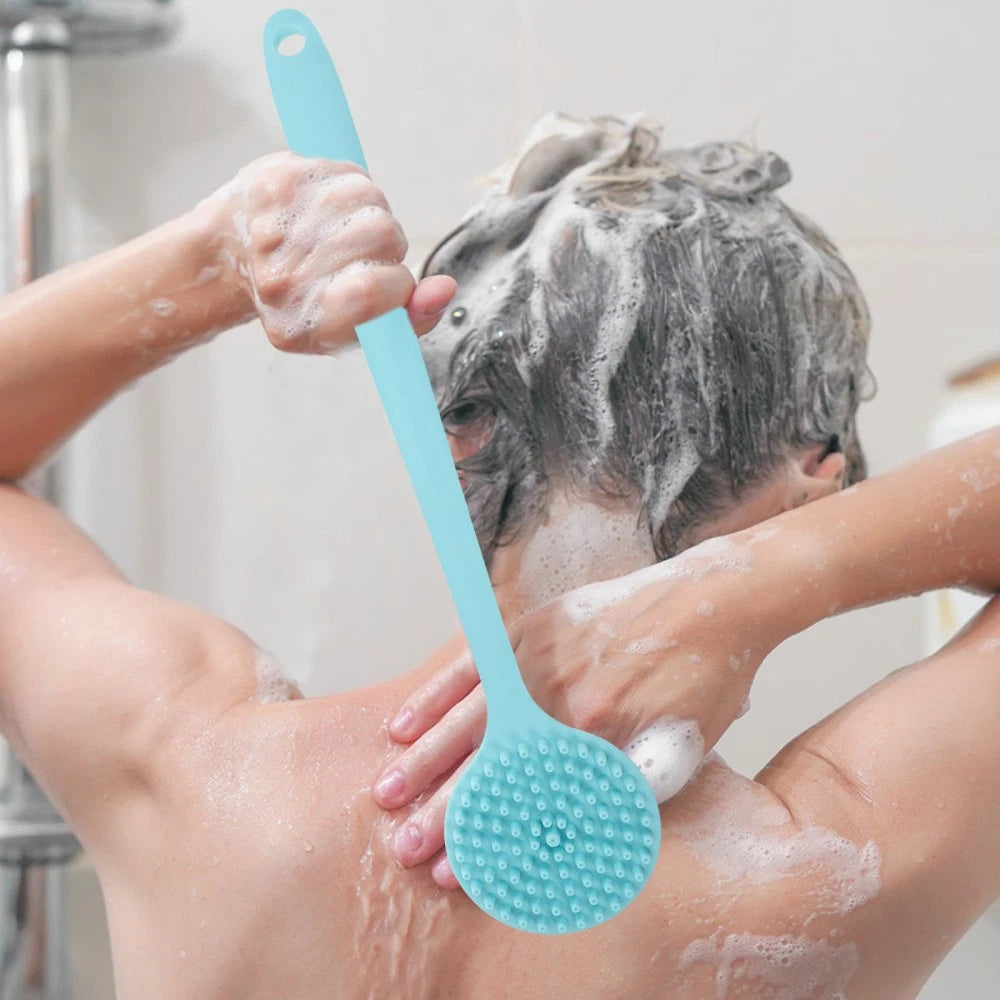Long Handle Bath Brush Silicone Shower Scrubber Back Body for The