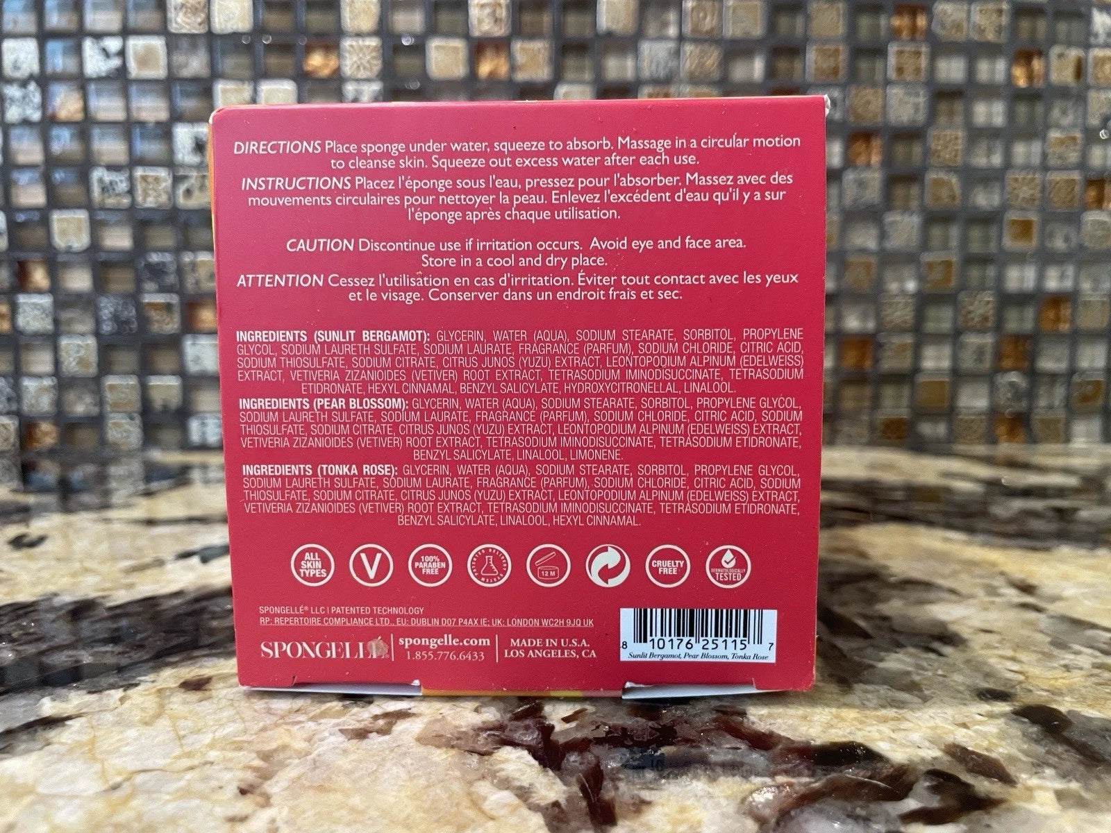 Spongelle Set 3 Body Wash Infused Buffer Sunlit Bergmot Pear Blossom Tonka Rose