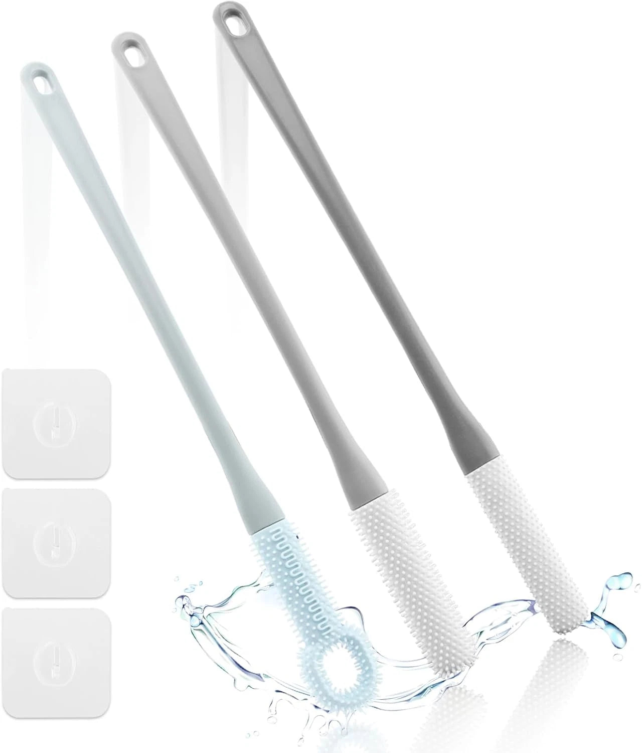 3 Pack Toe Scrubber Brush,With 15.75 Long Handle Silicone Shower Foot Scrubber,