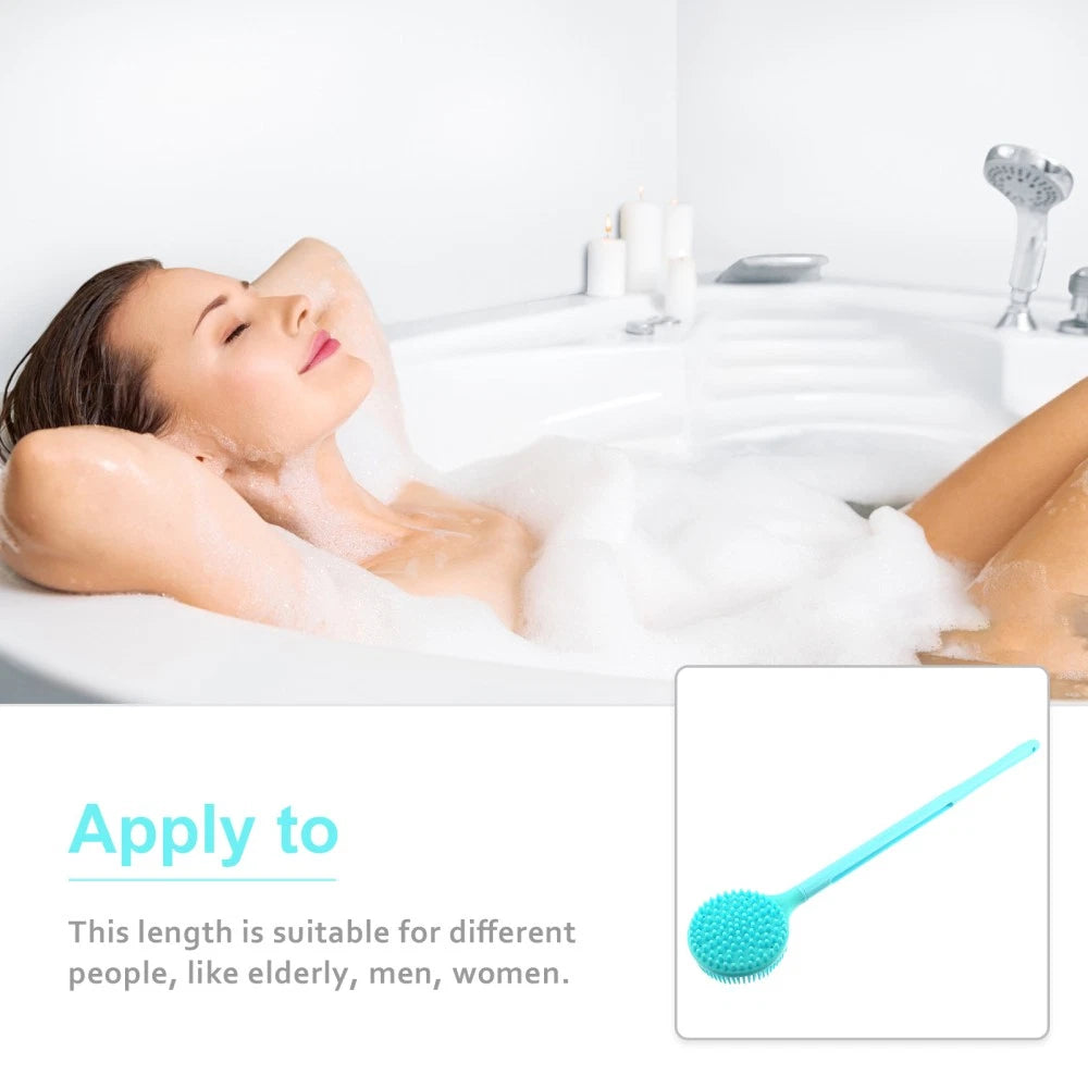 Double-Sided Silicone Body Scrubber Bath Shower Body Brush with Long Handle