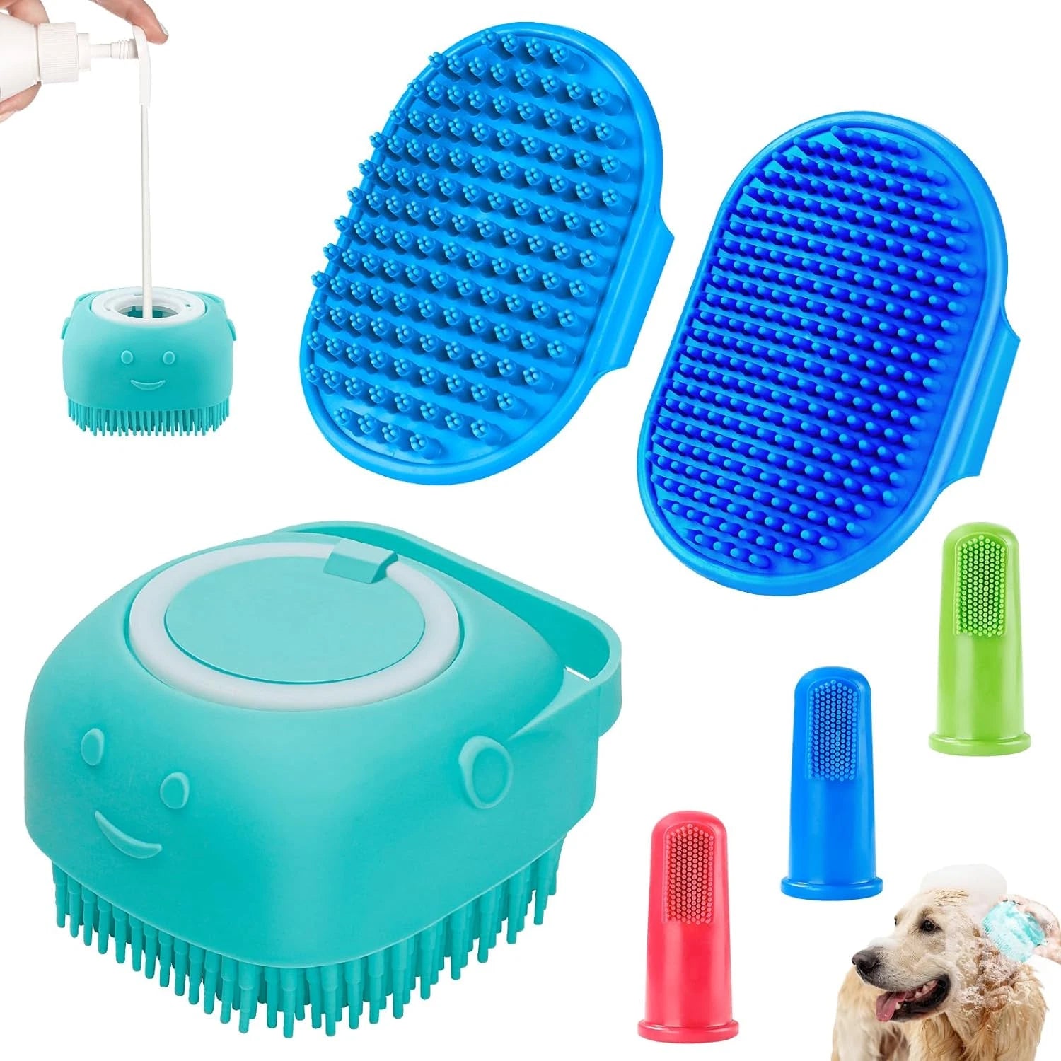 3PCS Dog Bath Brush | Dog Shampoo Brush | Dog Scrubber for Bath | Dog Bath Brush