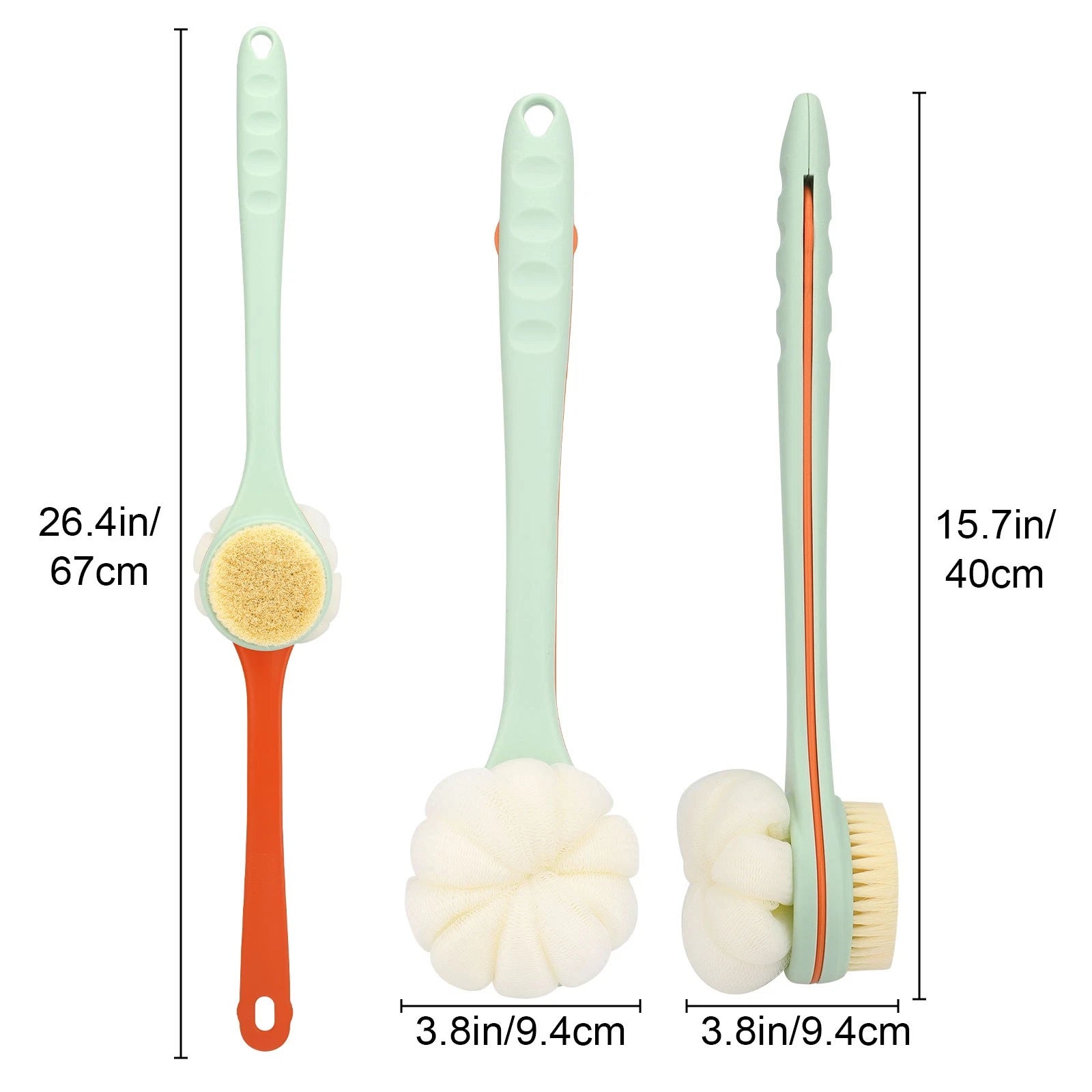 2-in-1 Long Handle Bath Brush 360° Extendable Soft Bristle Back Shower Scrubber