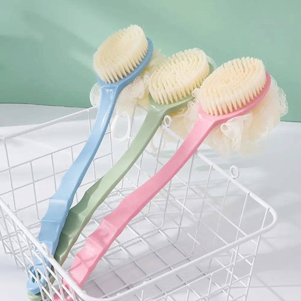 2in1 Long Handled Bath Shower Brush Bristles Exfoliation Cleansing Back Scrubber