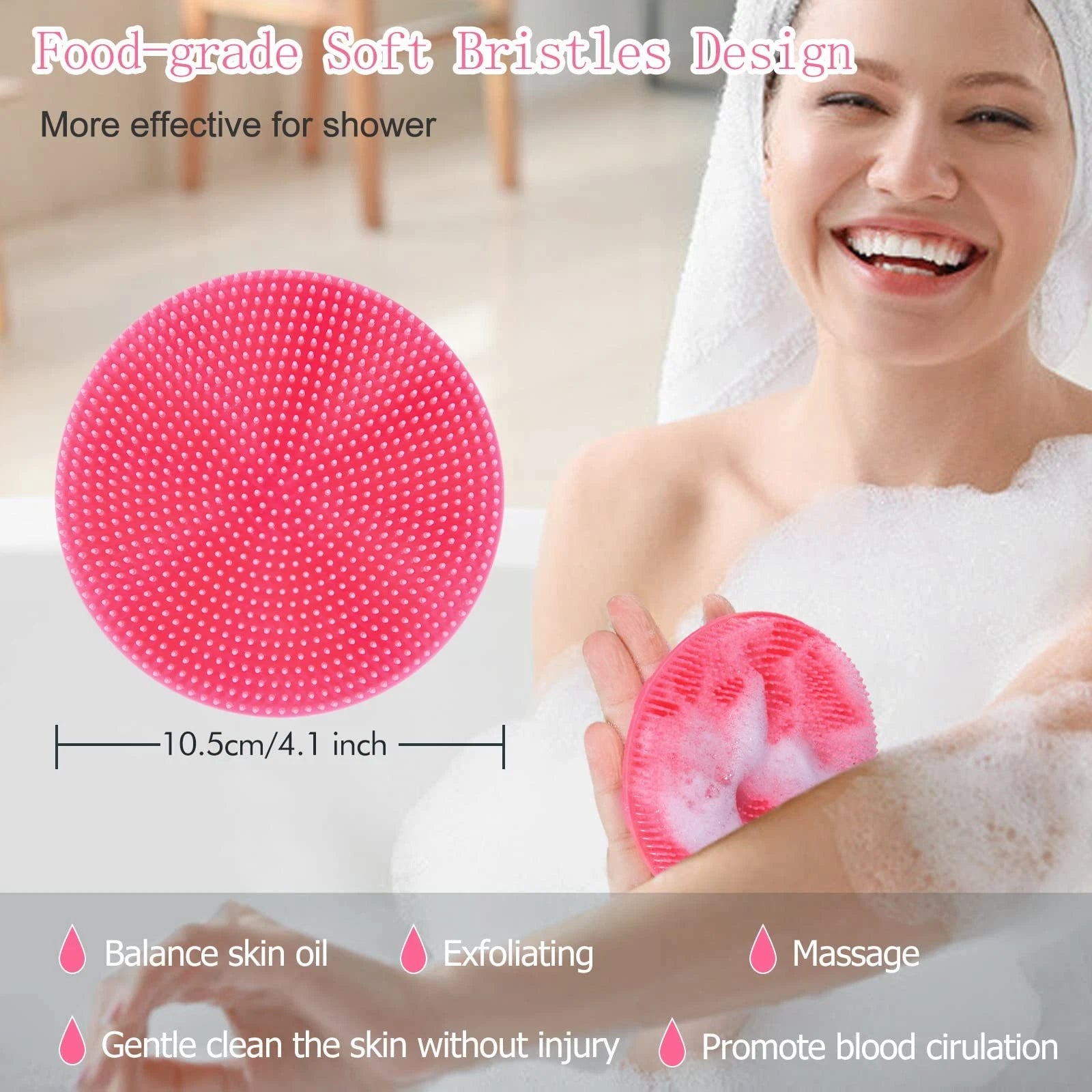 Silicone Body Scrubber Handheld Shower Brush Exfoliating Pink