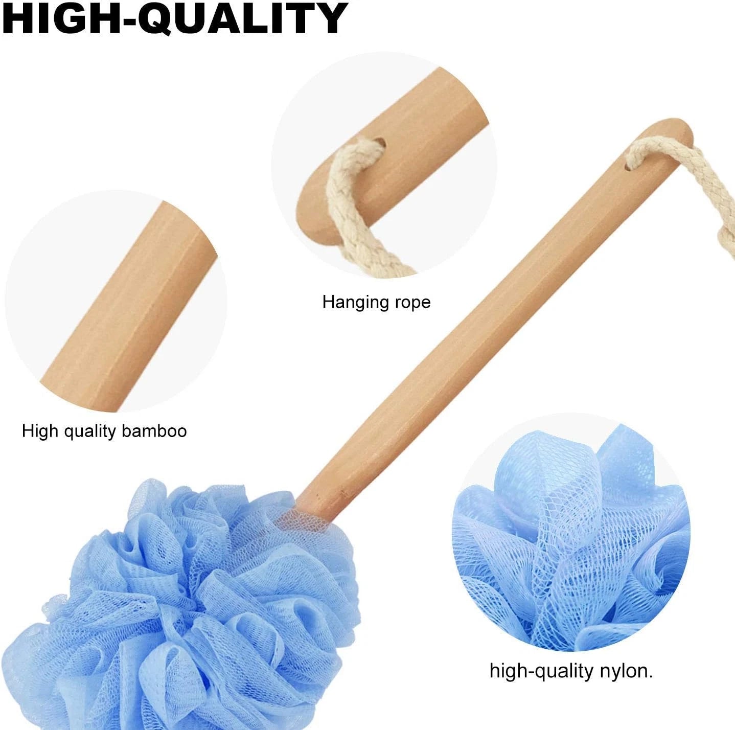 Loofah with Handle, Loofah on a Stick, Shower Sponge with Handle, Bath Brush, Sh