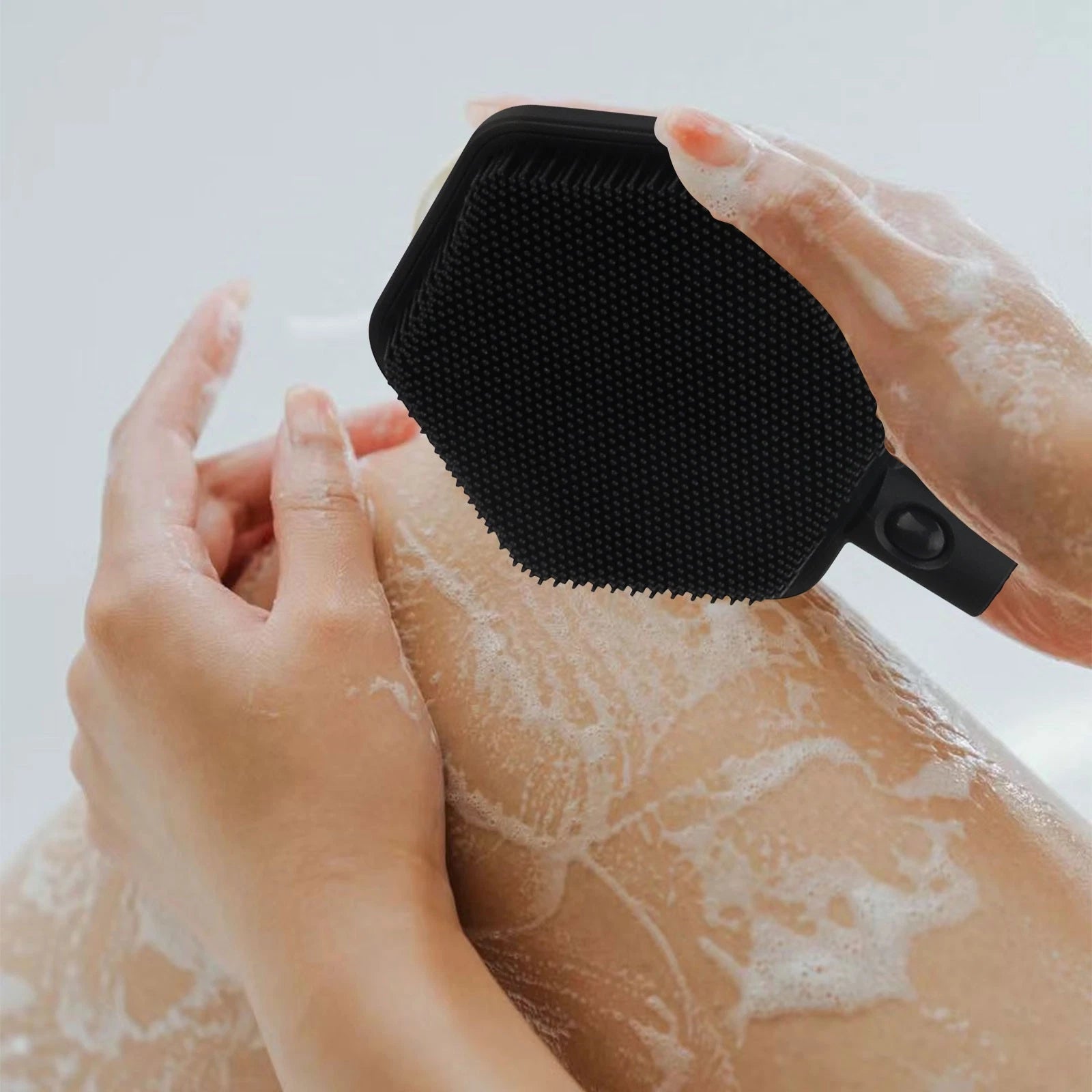 Adjustable Long Handle Silicone Shower Brush, Hexagonal Telescopic Back Scrubber